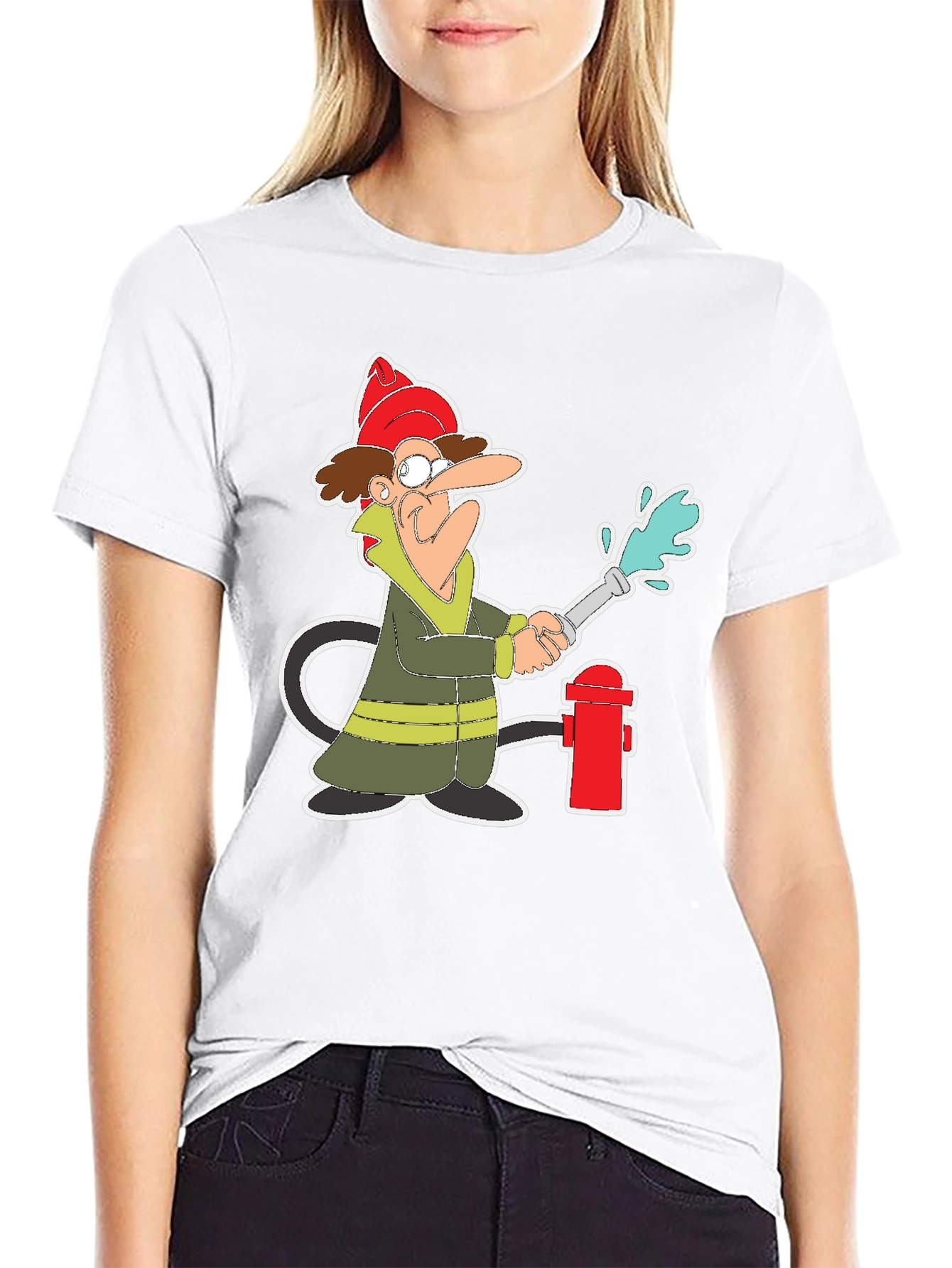 Cartoon Fireman T-Shirt - Quirky Graphic Tee