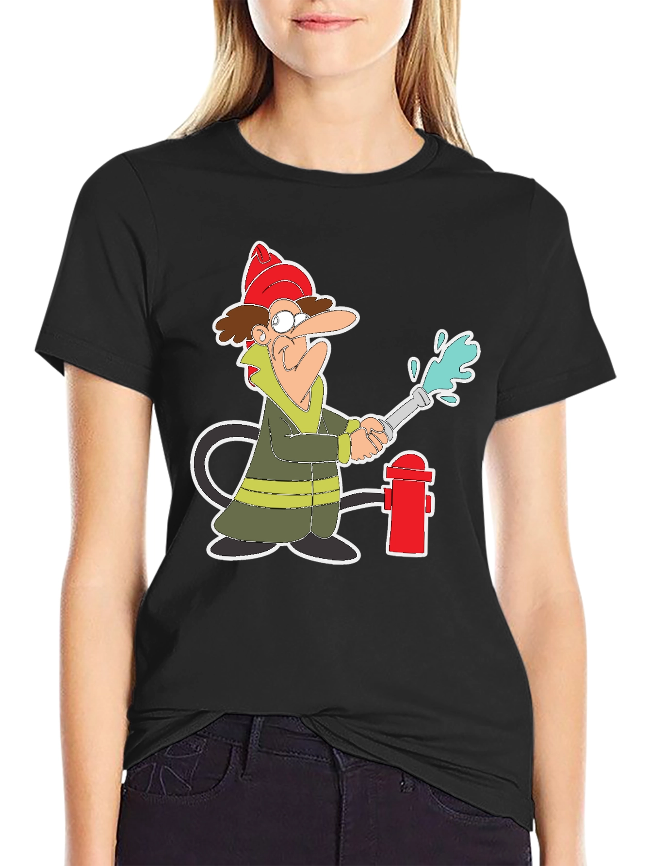 Cartoon Fireman T-Shirt - Quirky Graphic Tee