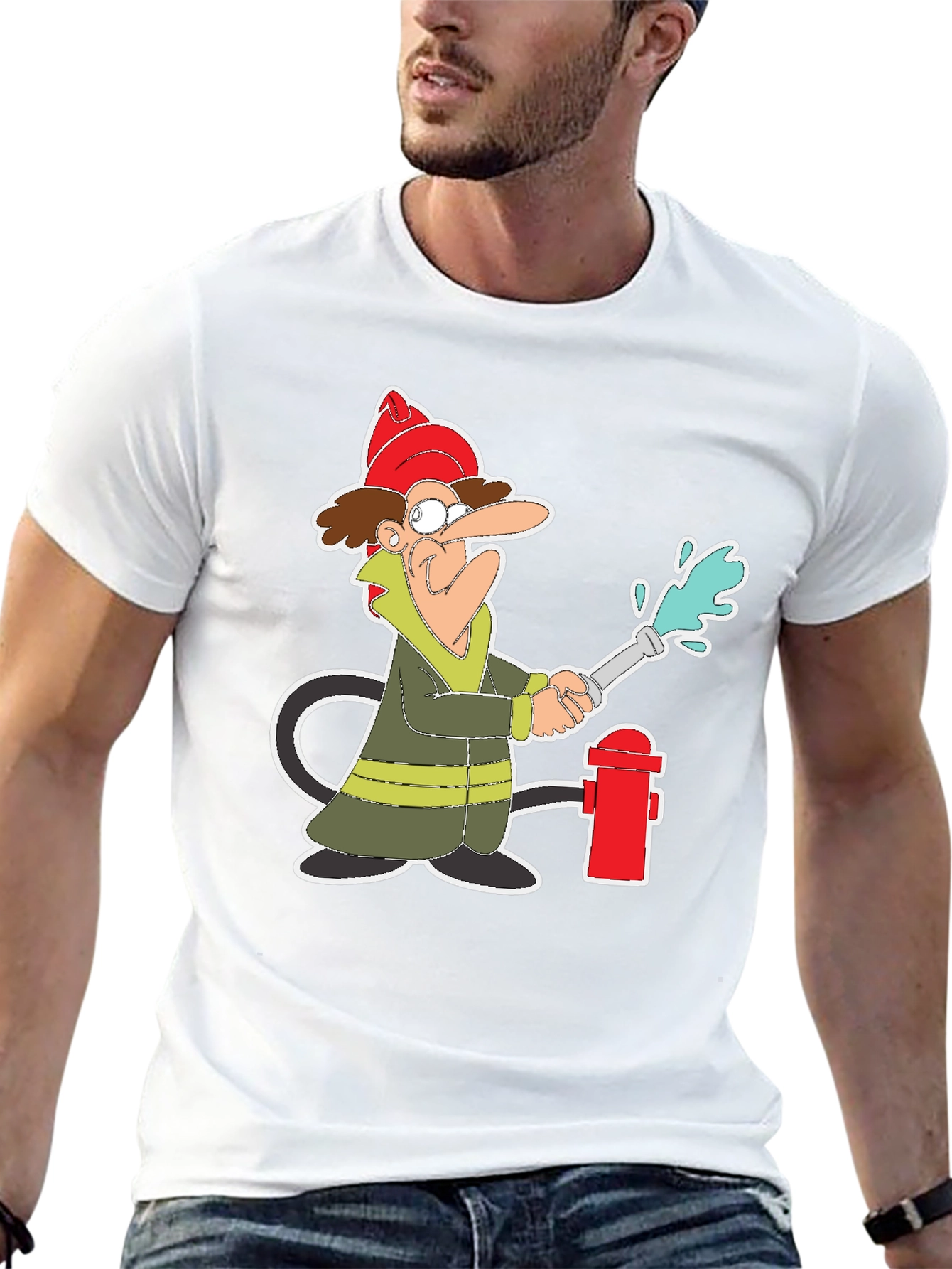 Cartoon Fireman T-Shirt - Quirky Graphic Tee