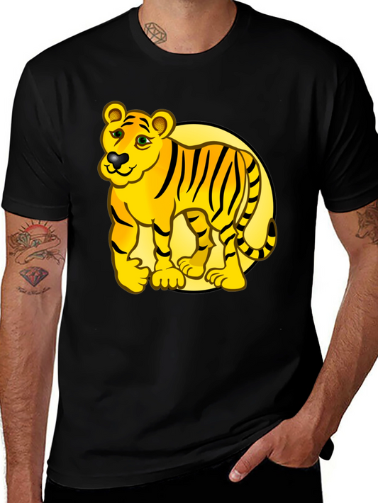 Cartoon Tiger Graphic Tee - Black T-Shirt