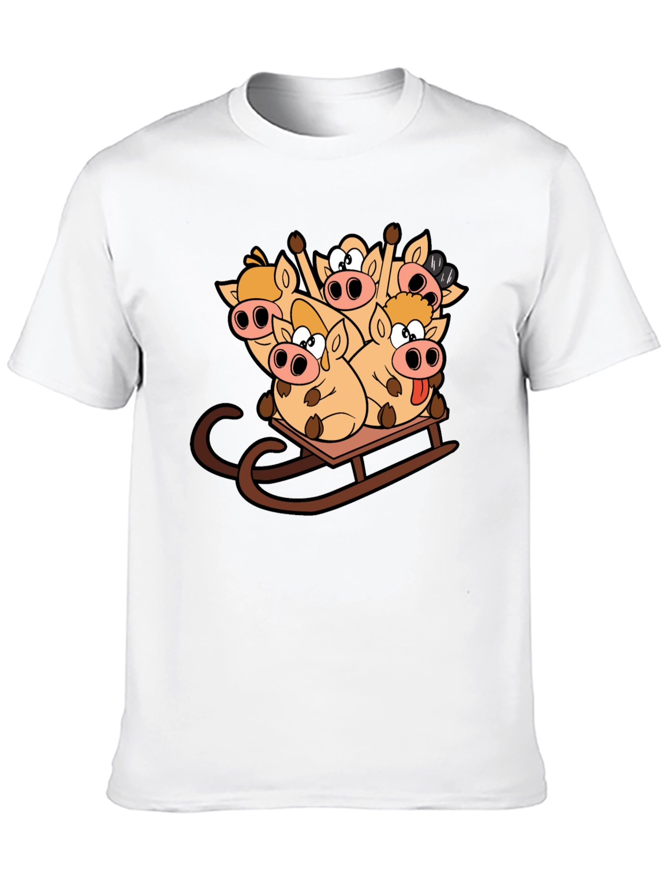 Funny Pigs on Sled Black T-Shirt