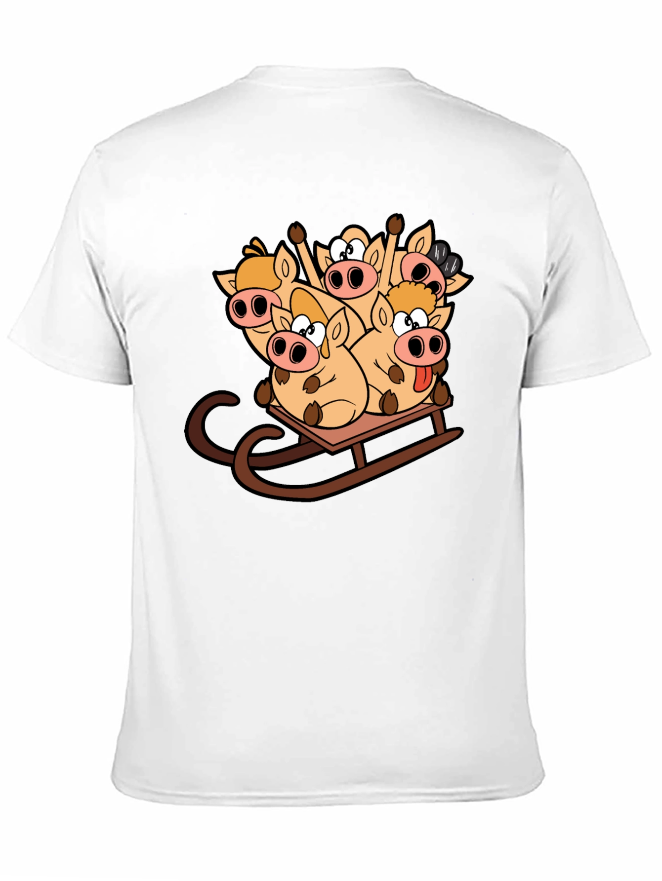 Funny Pigs on Sled Black T-Shirt