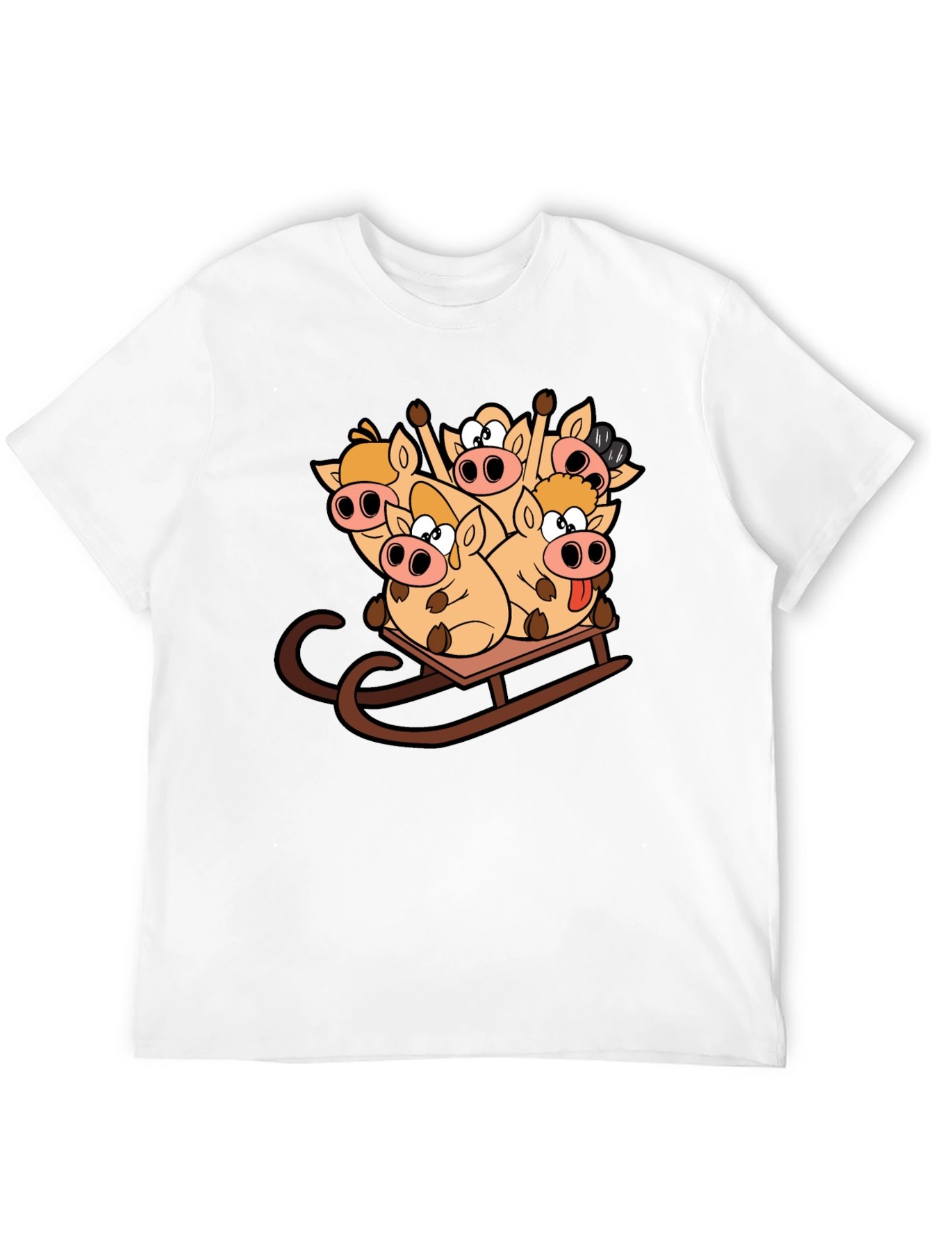 Funny Pigs on Sled Black T-Shirt