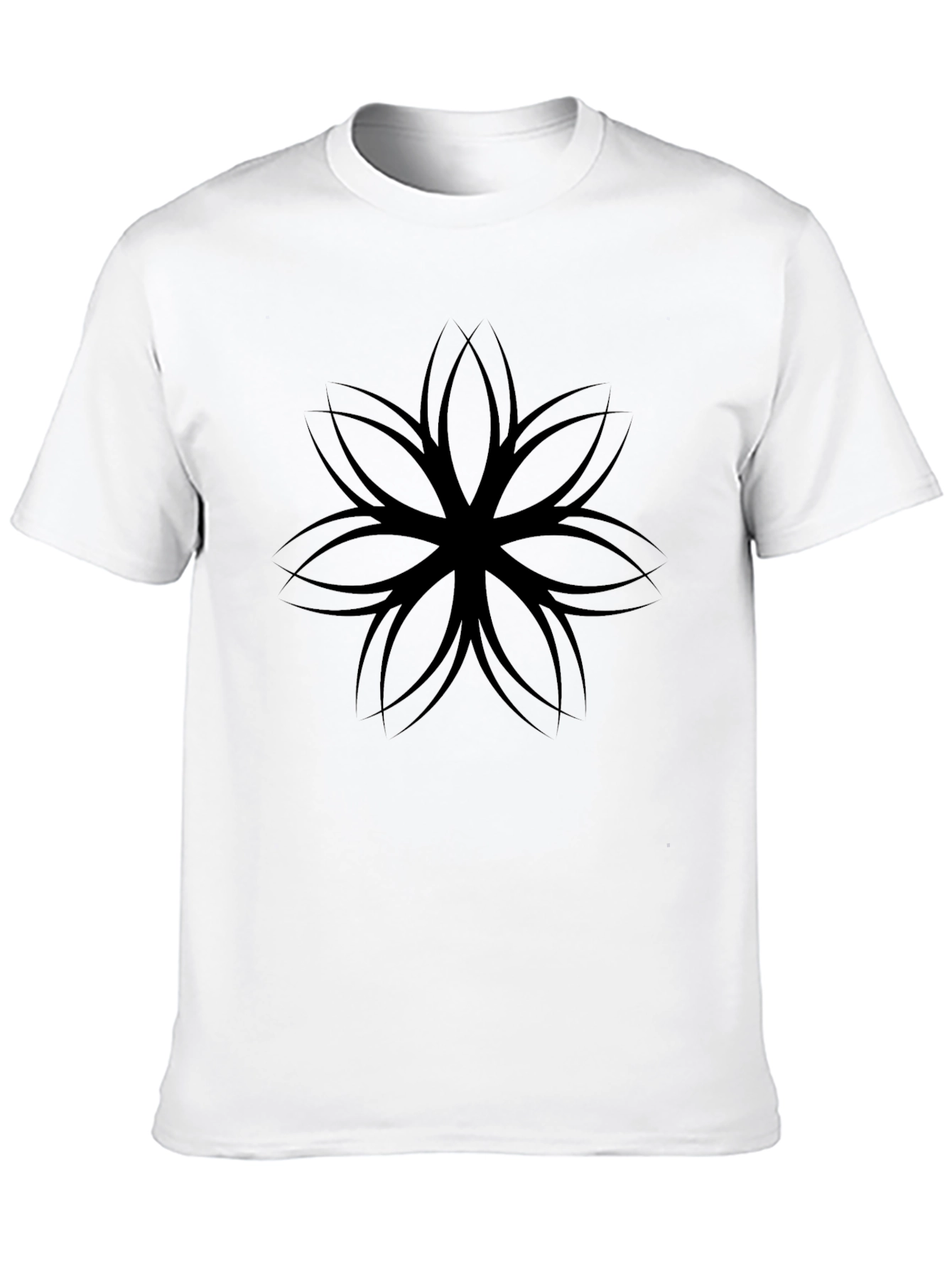 Mens Black T-Shirt with Geometric Flower Design