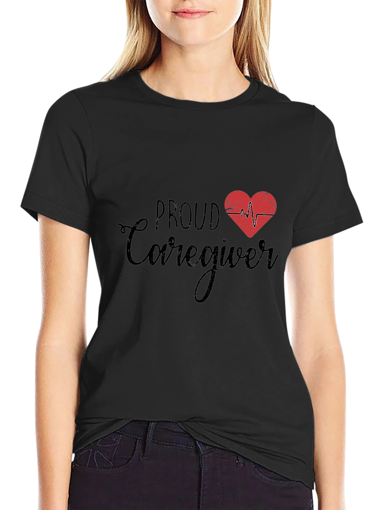 Proud Caregiver T-Shirt - Heartbeat Design