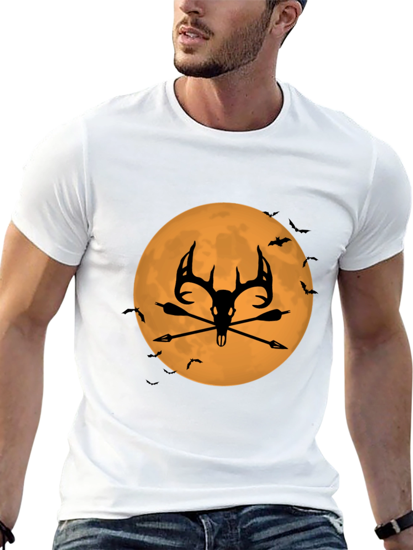 Halloween Deer Skull T-Shirt - Spooky Hunter Design