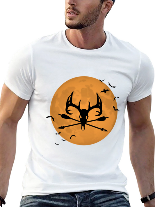 Halloween Deer Skull T-Shirt - Spooky Hunter Design