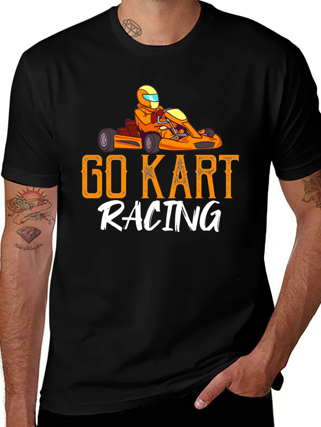 Go Kart Racing Black Graphic T-Shirt
