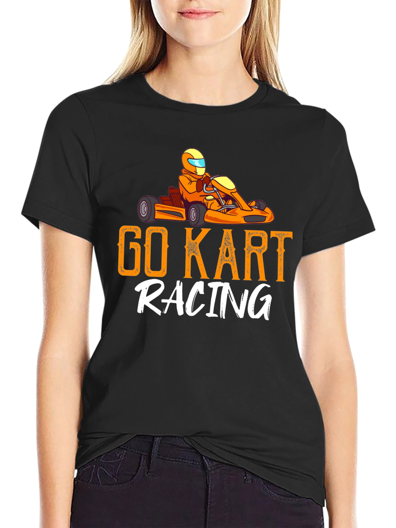 Go Kart Racing Black Graphic T-Shirt