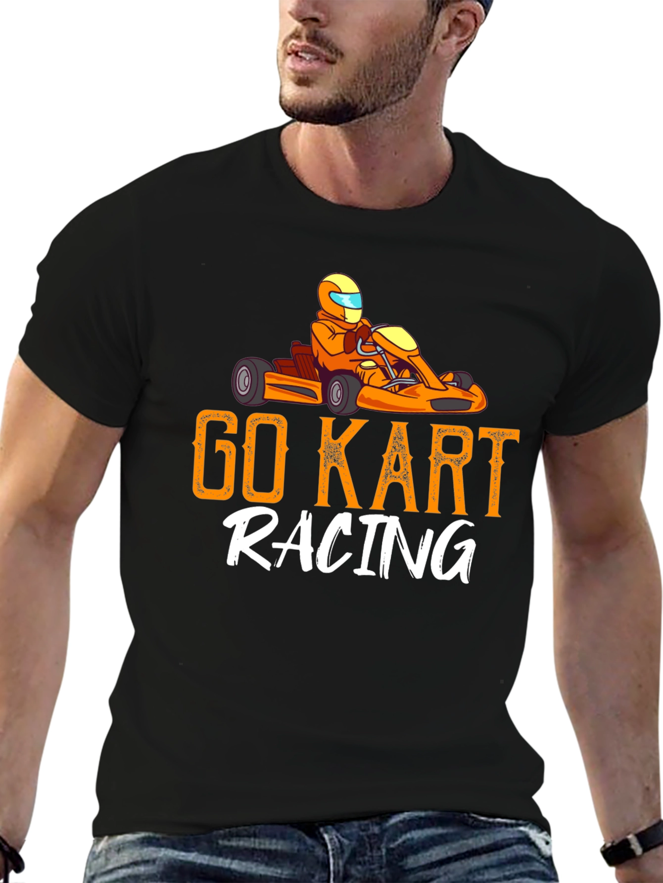 Go Kart Racing Black Graphic T-Shirt