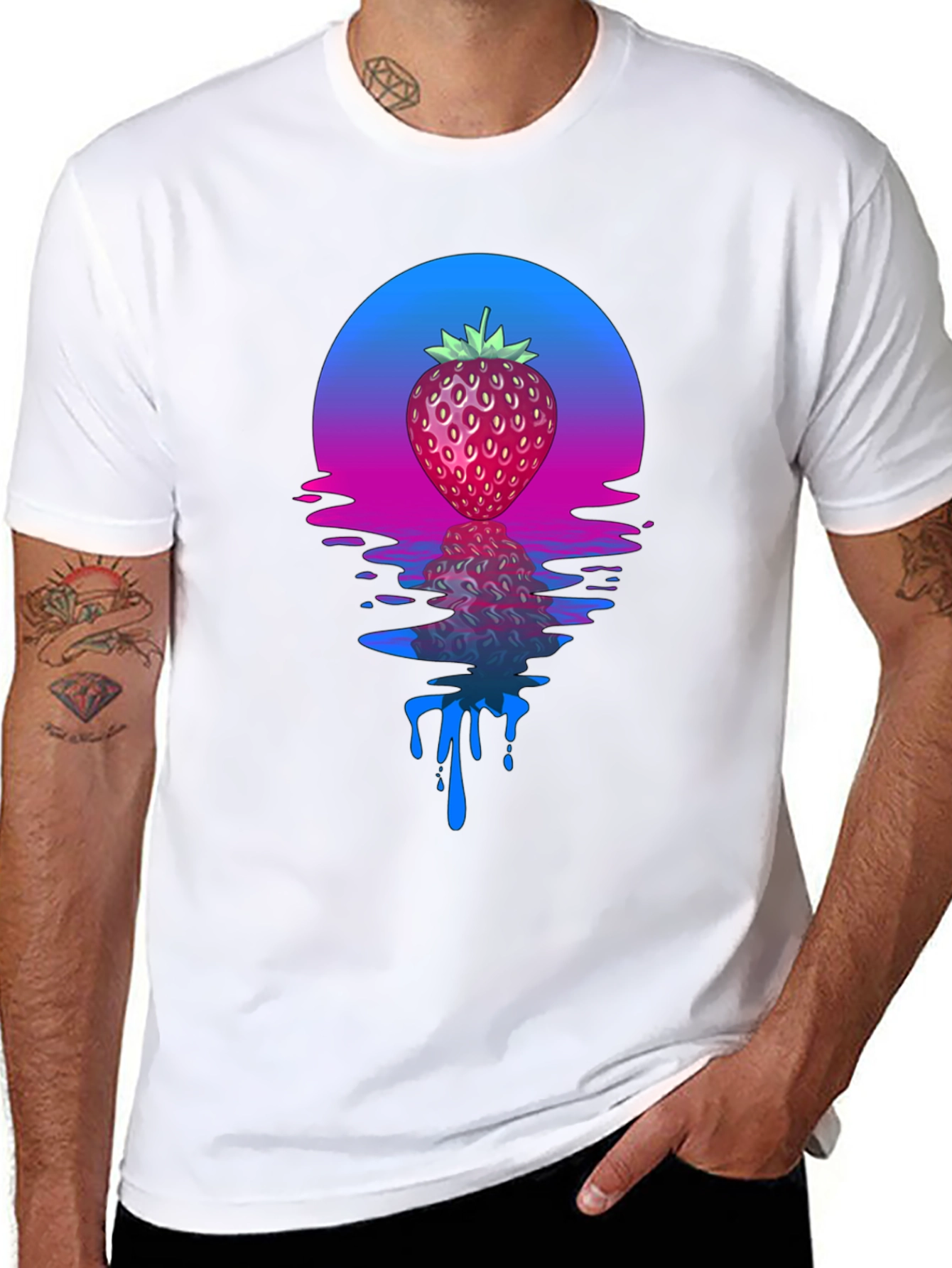 Strawberry Sunset Graphic Tee - Cool Retro Design