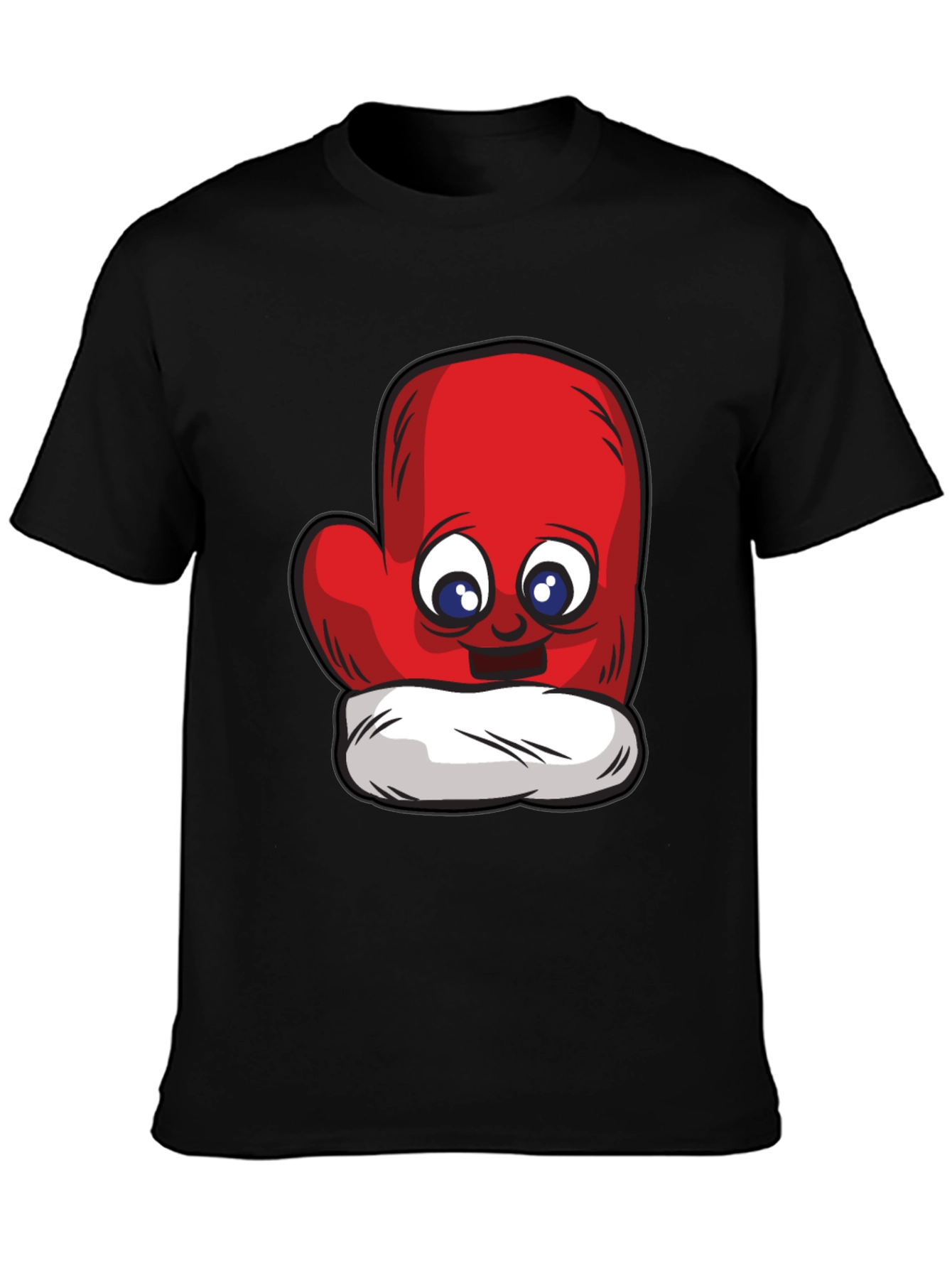Cute Mitten Cartoon Graphic Black T-Shirt
