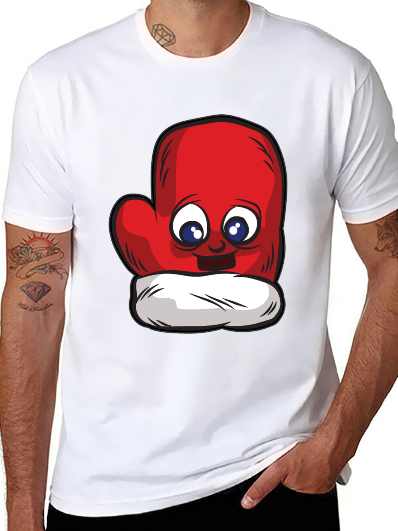 Cute Mitten Cartoon Graphic Black T-Shirt