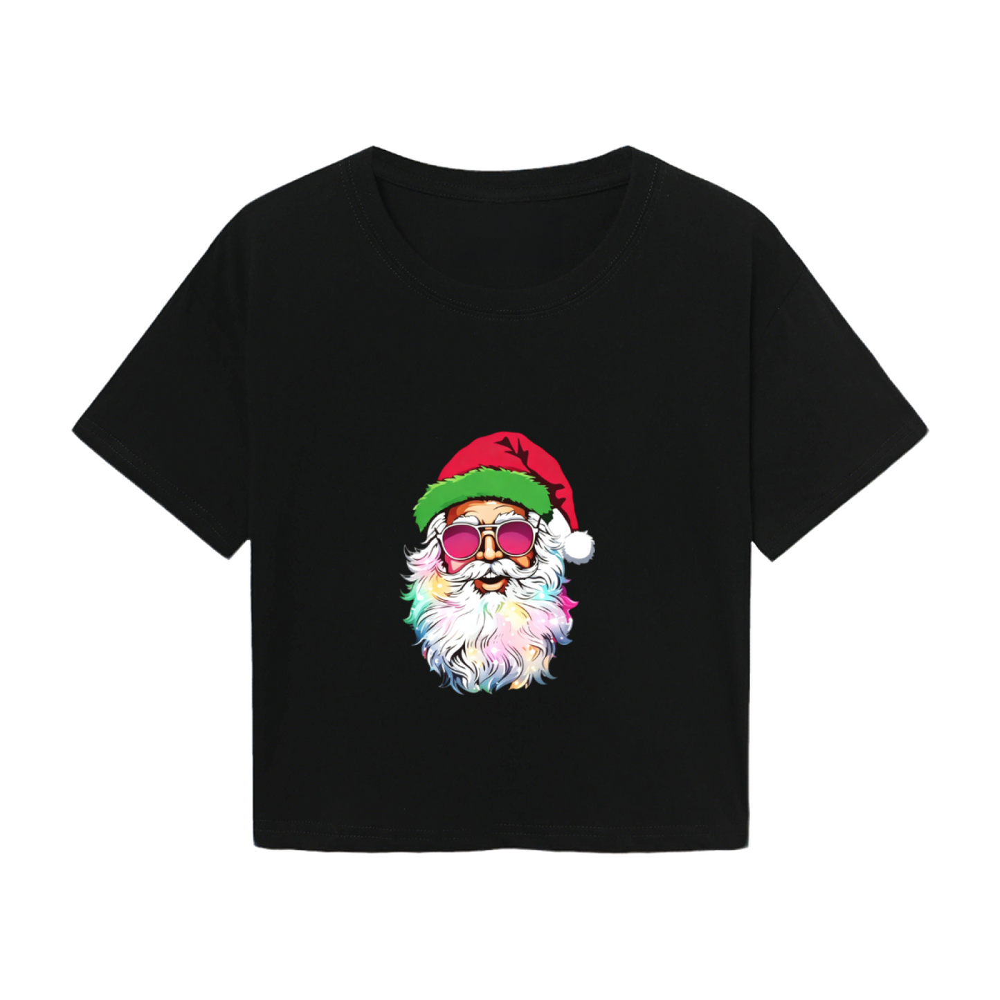 Cool Rainbow Beard Santa With Pink Sunglasses Christmas Crop Top