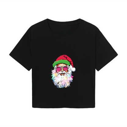 Cool Rainbow Beard Santa With Pink Sunglasses Christmas Crop Top