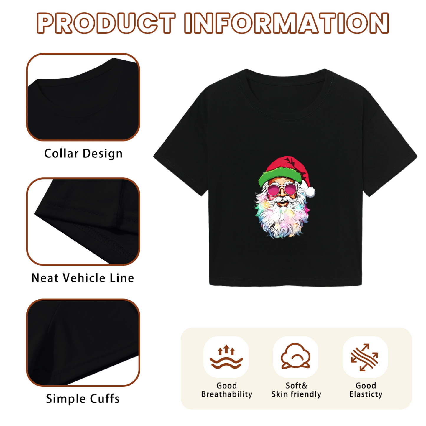 Cool Rainbow Beard Santa With Pink Sunglasses Christmas Crop Top