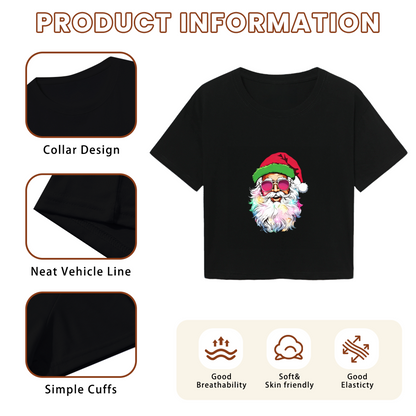 Cool Rainbow Beard Santa With Pink Sunglasses Christmas Crop Top