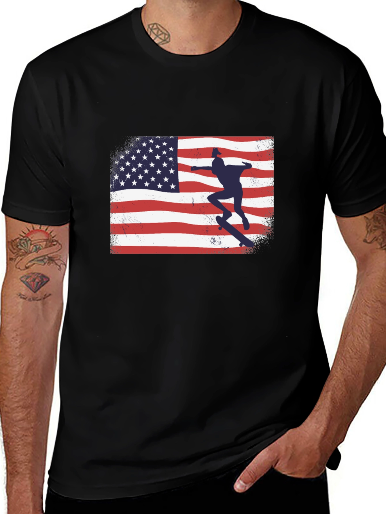 American Flag Skateboarder Graphic T-Shirt