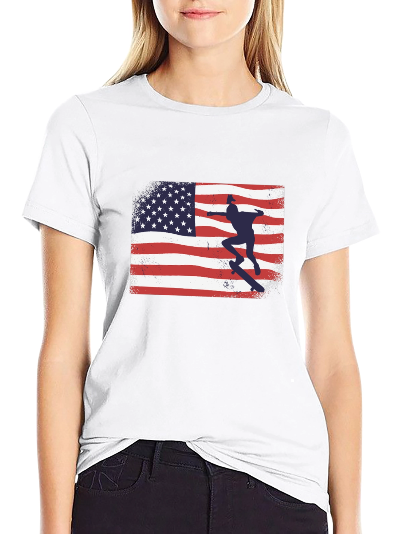American Flag Skateboarder Graphic T-Shirt