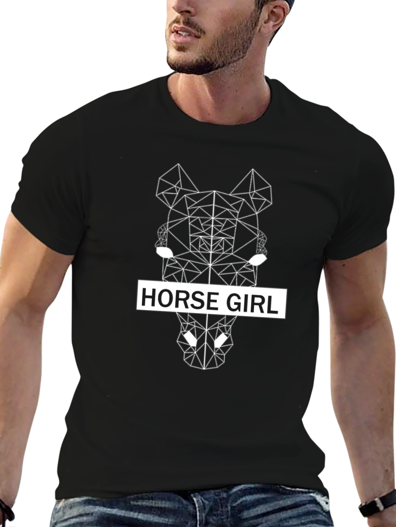 Geometric Horse Girl Black T-Shirt