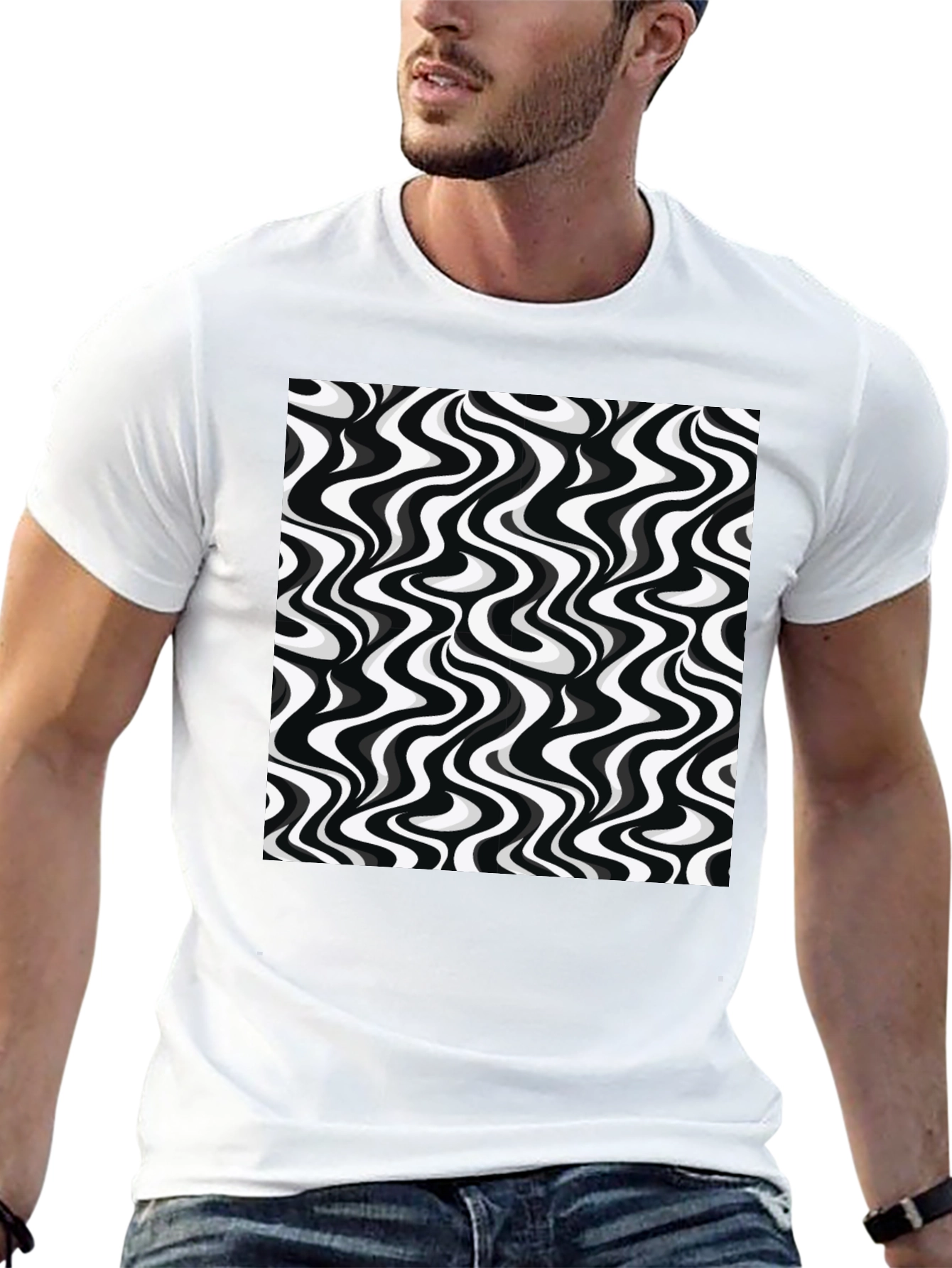 Retro Wavy Black & White Graphic Tee