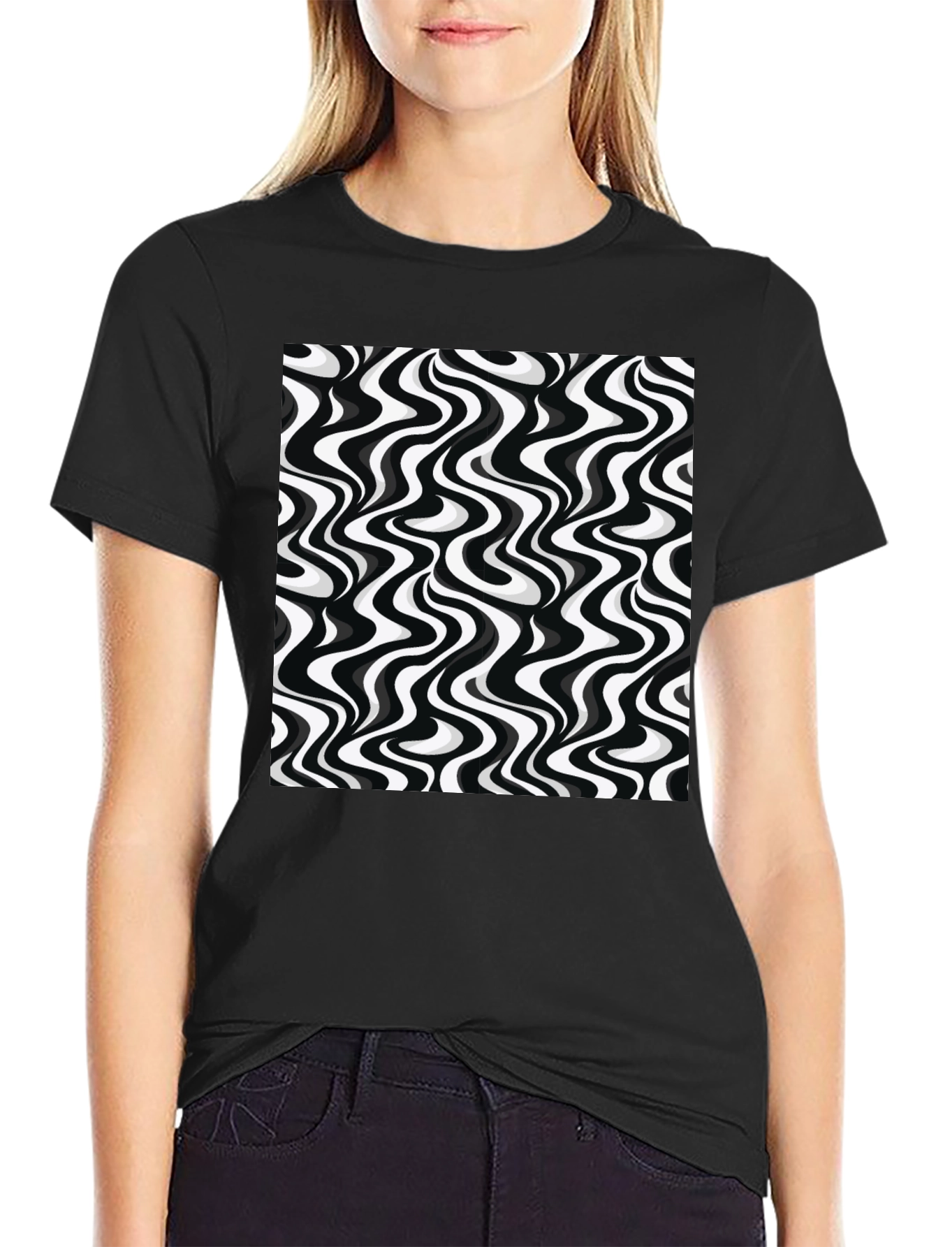 Retro Wavy Black & White Graphic Tee