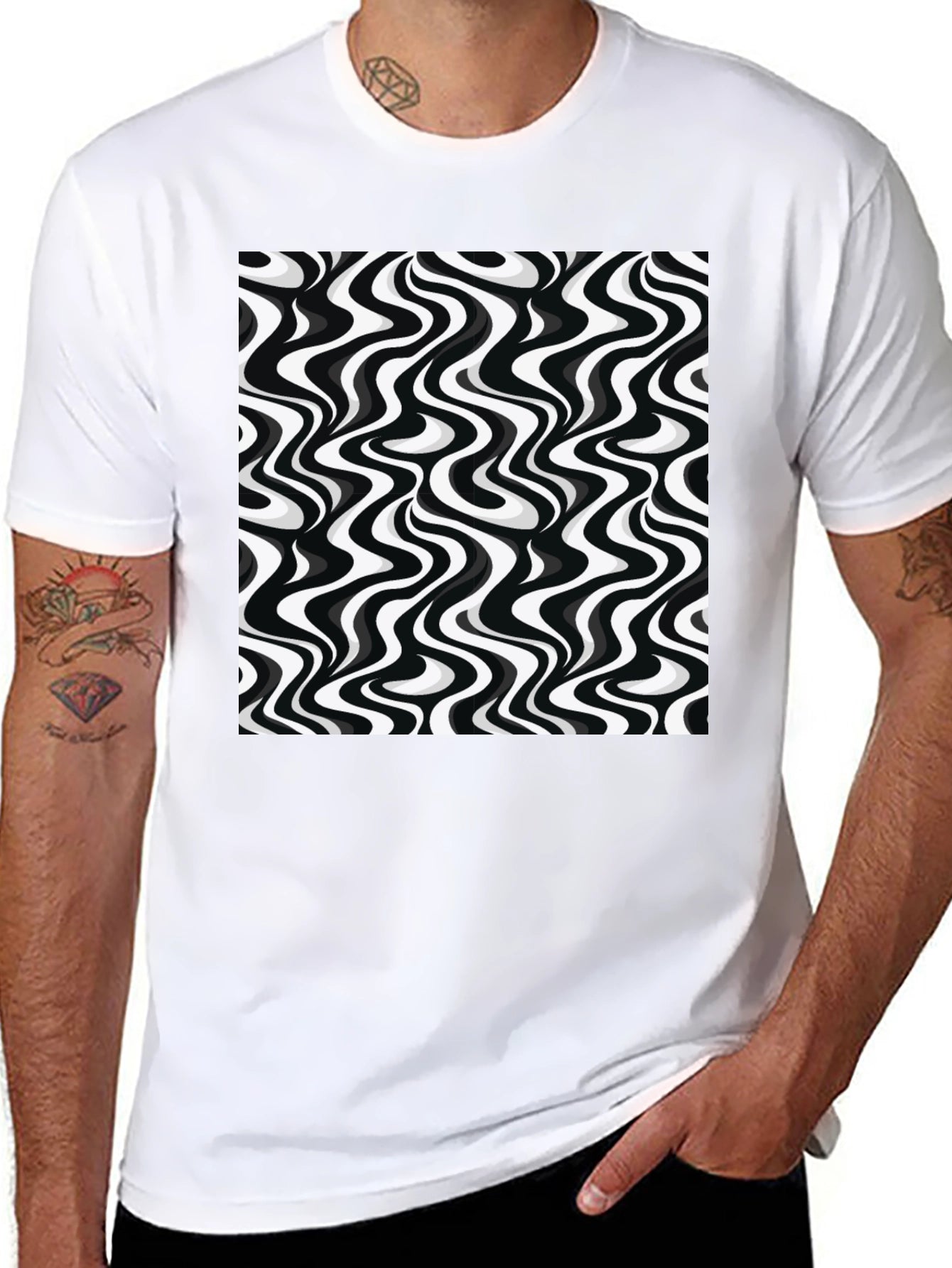 Retro Wavy Black & White Graphic Tee