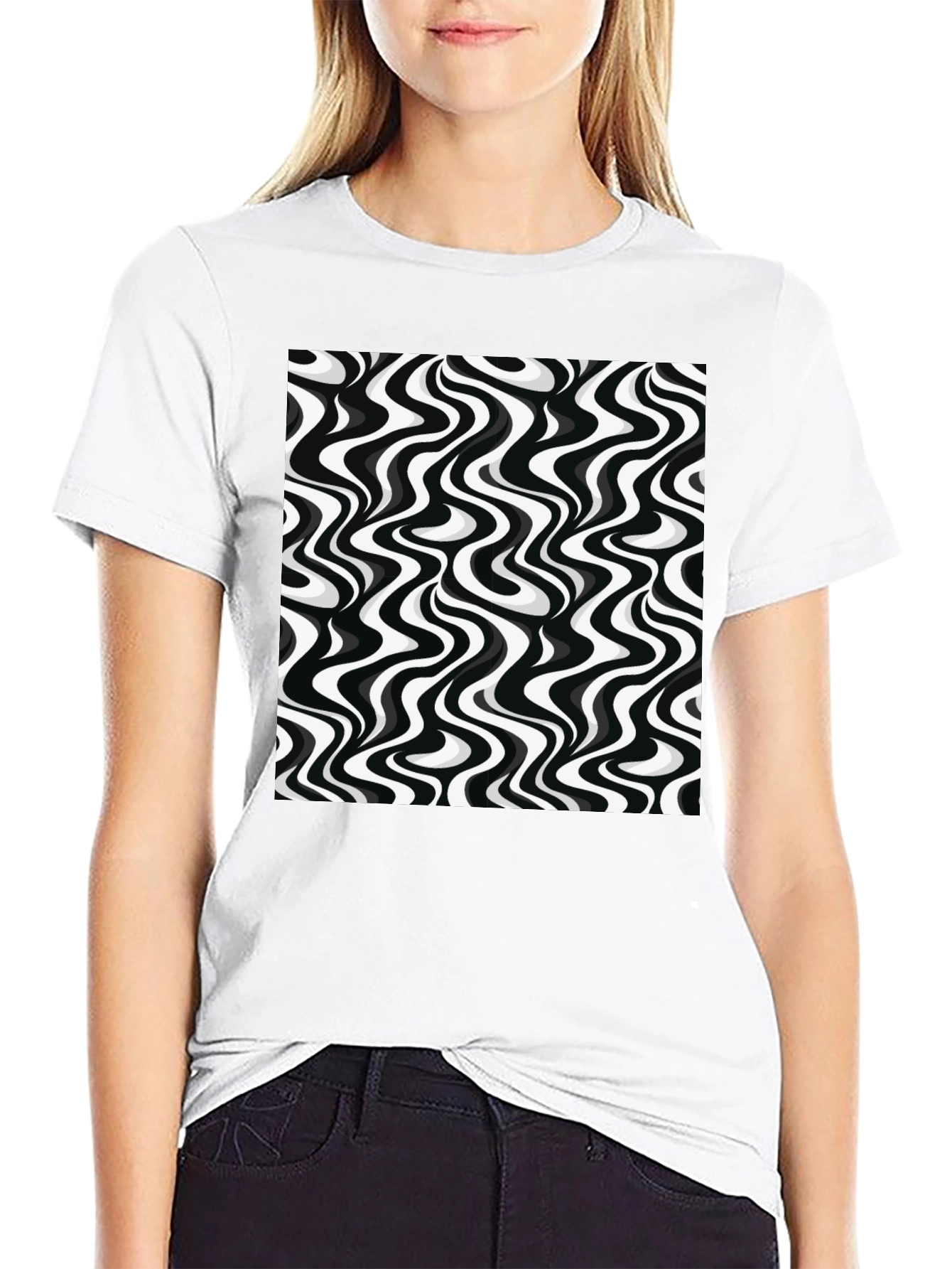 Retro Wavy Black & White Graphic Tee