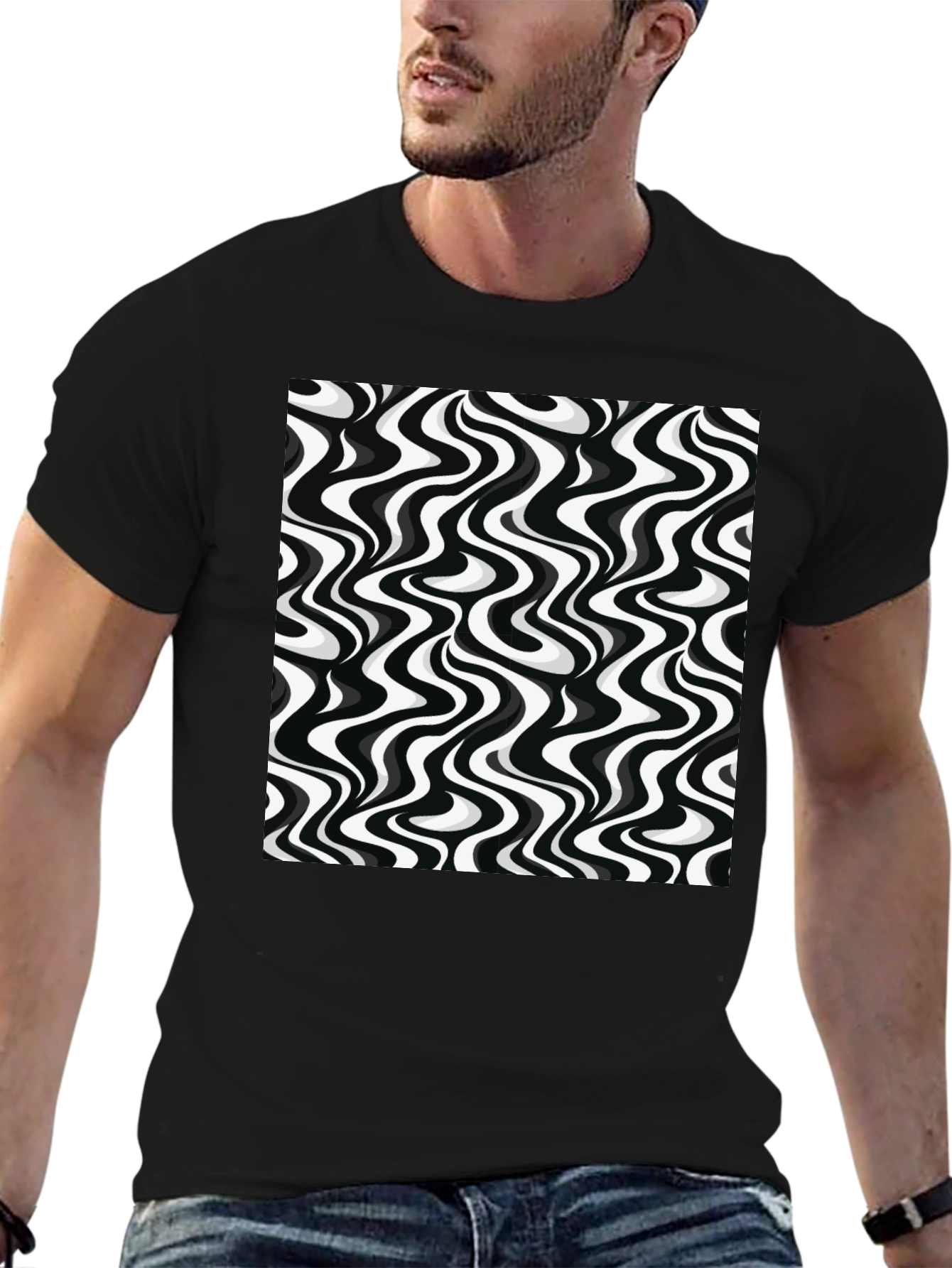 Retro Wavy Black & White Graphic Tee