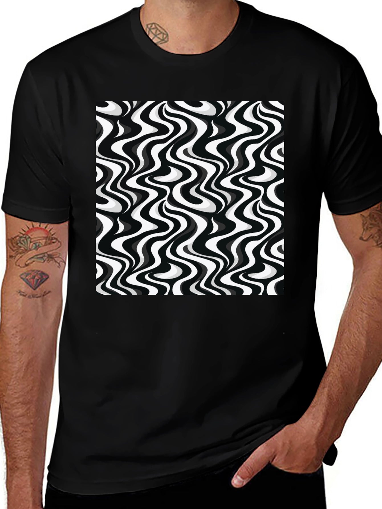 Retro Wavy Black & White Graphic Tee