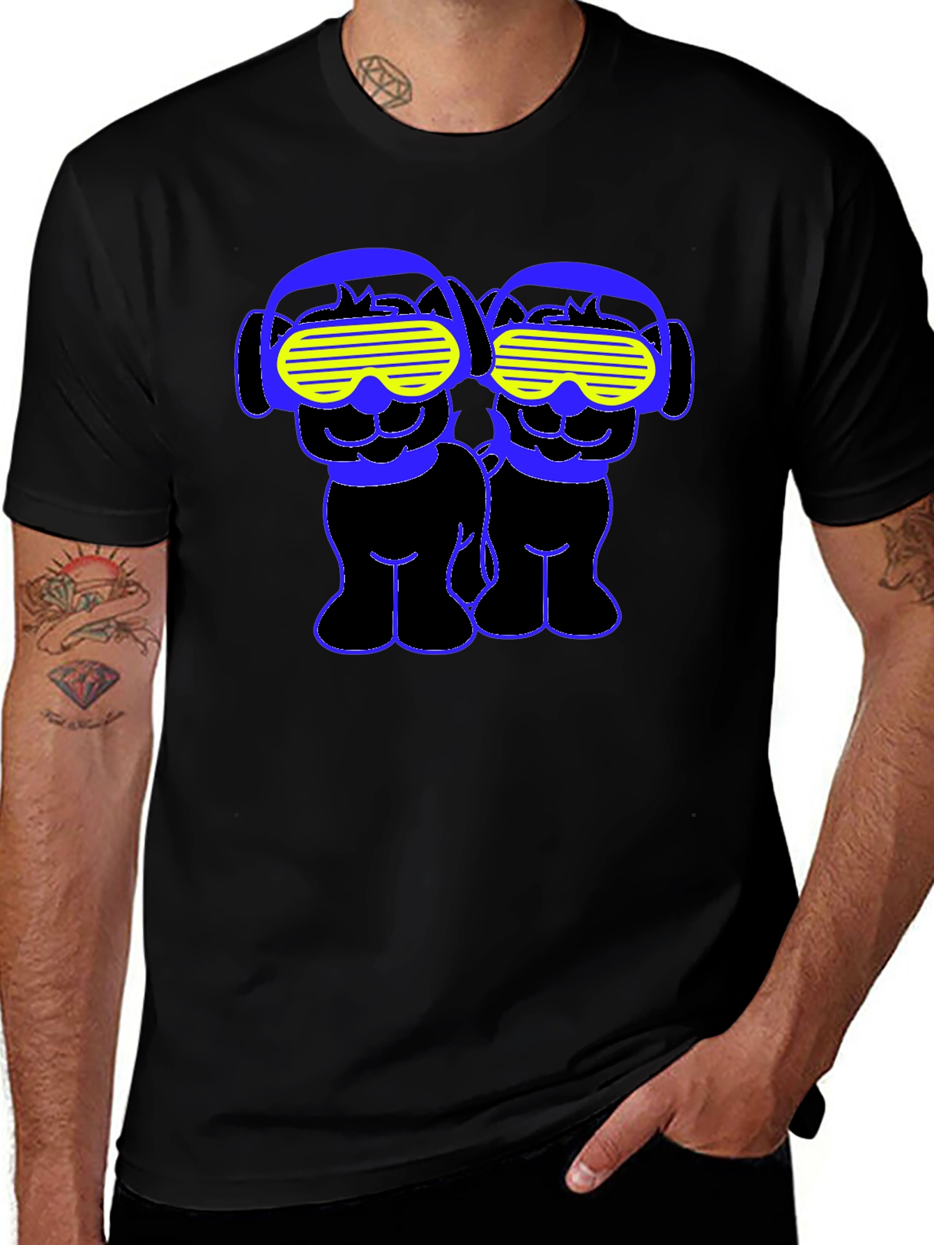 Funky Twin Dogs Graphic Tee - Black