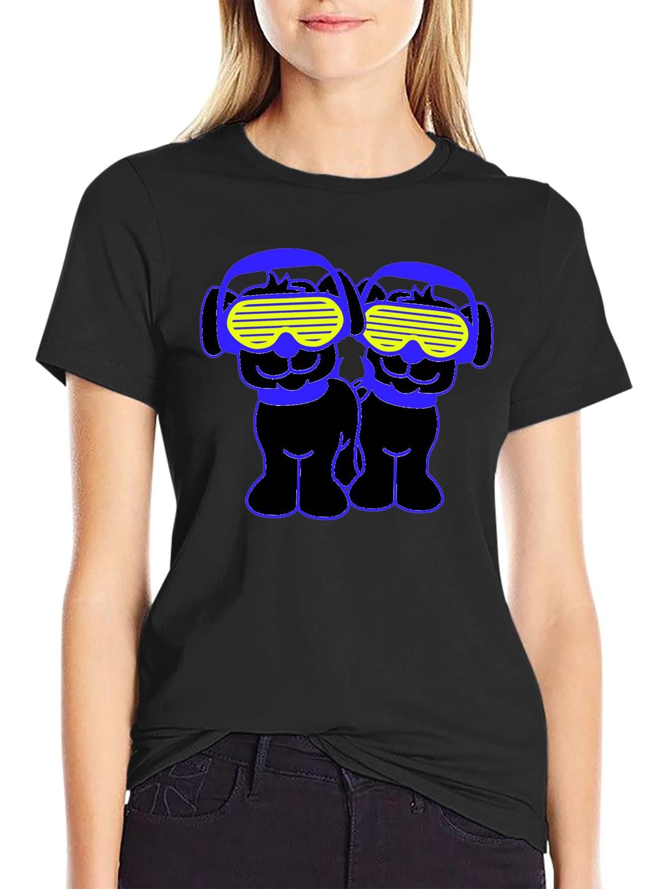 Funky Twin Dogs Graphic Tee - Black