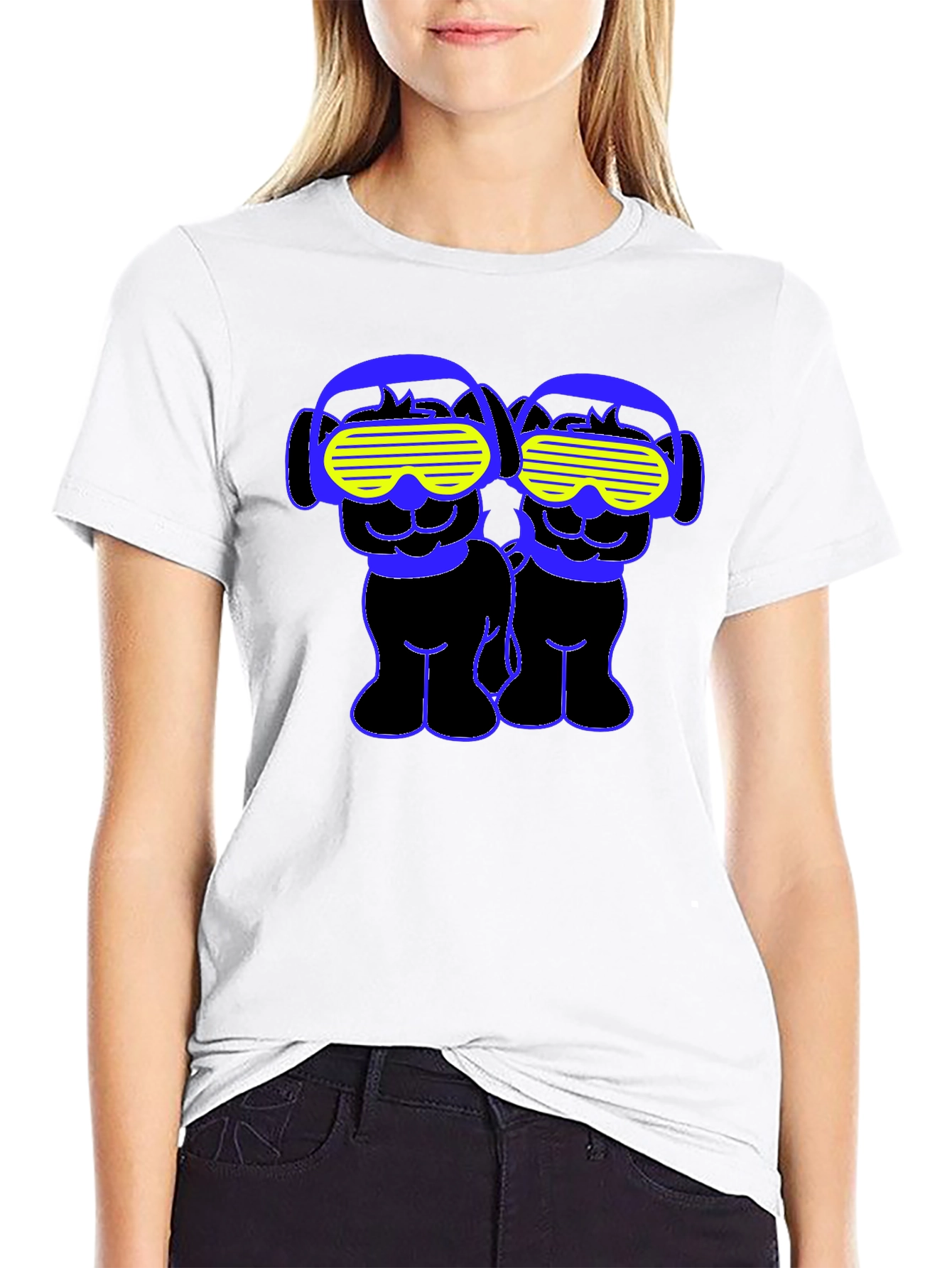 Funky Twin Dogs Graphic Tee - Black