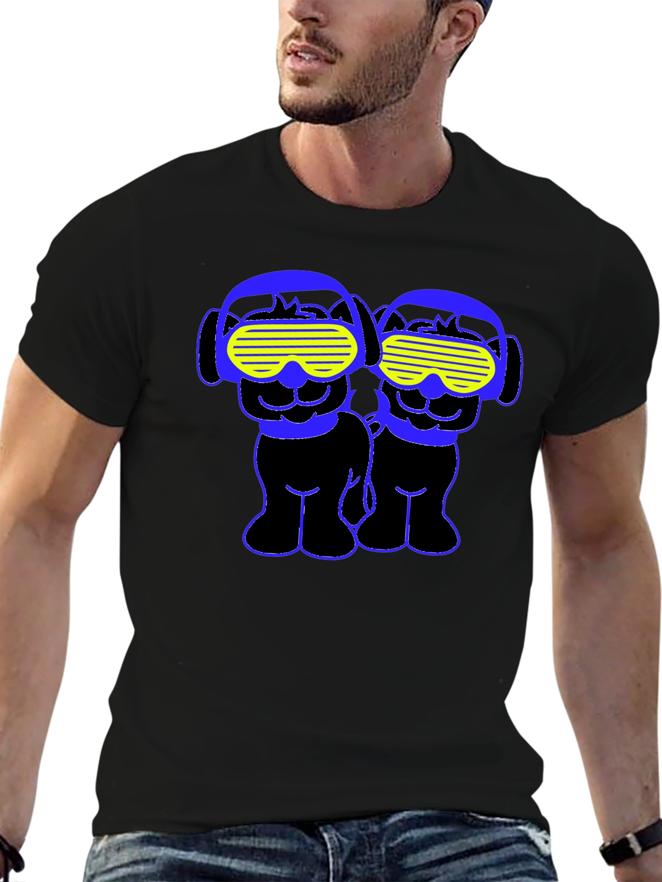 Funky Twin Dogs Graphic Tee - Black