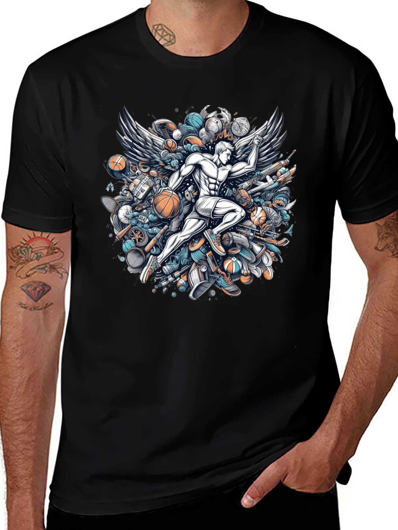 Winged Athlete Graphic Tee - Sports Inspired Design