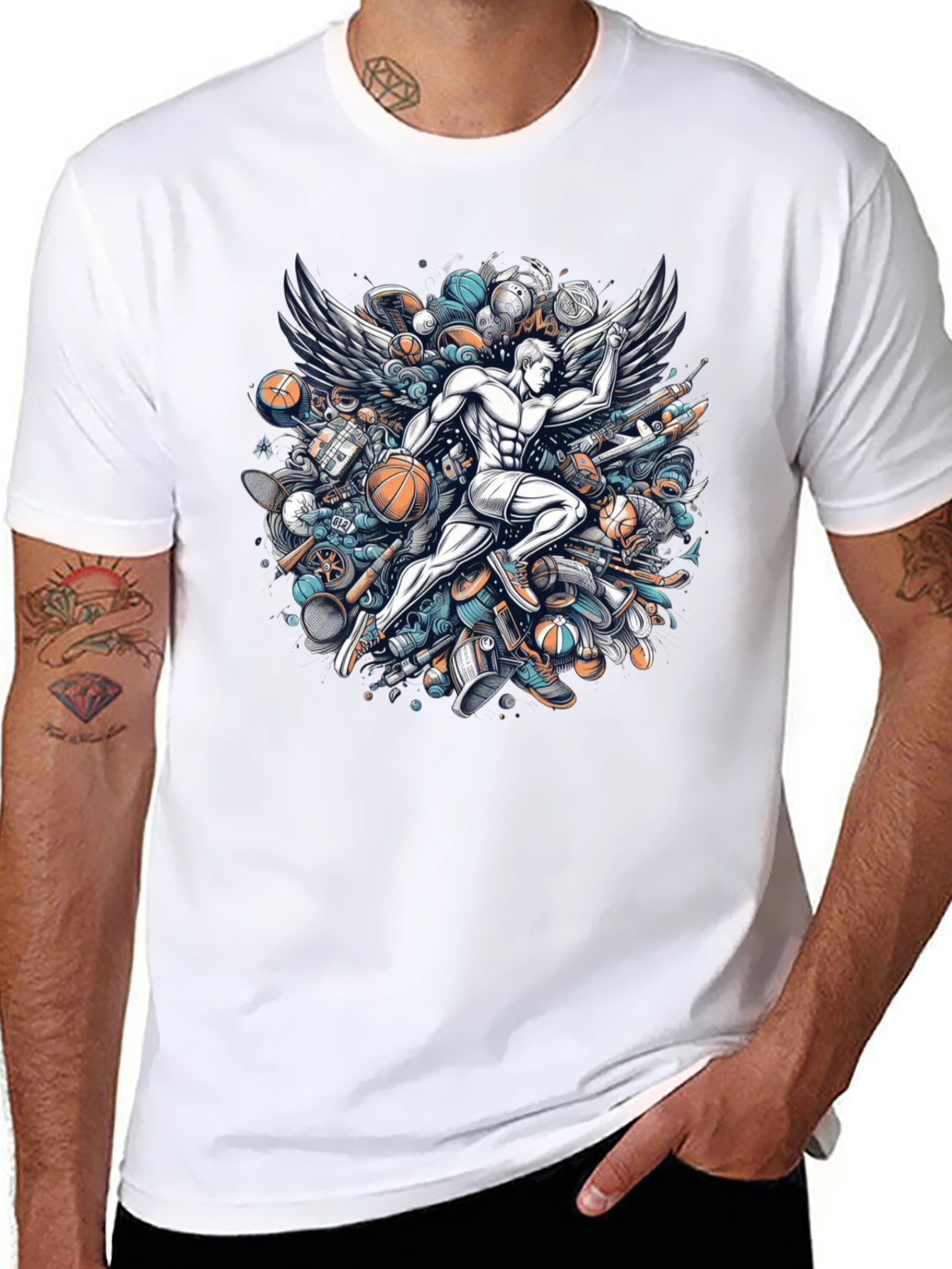 Winged Athlete Graphic Tee - Sports Inspired Design