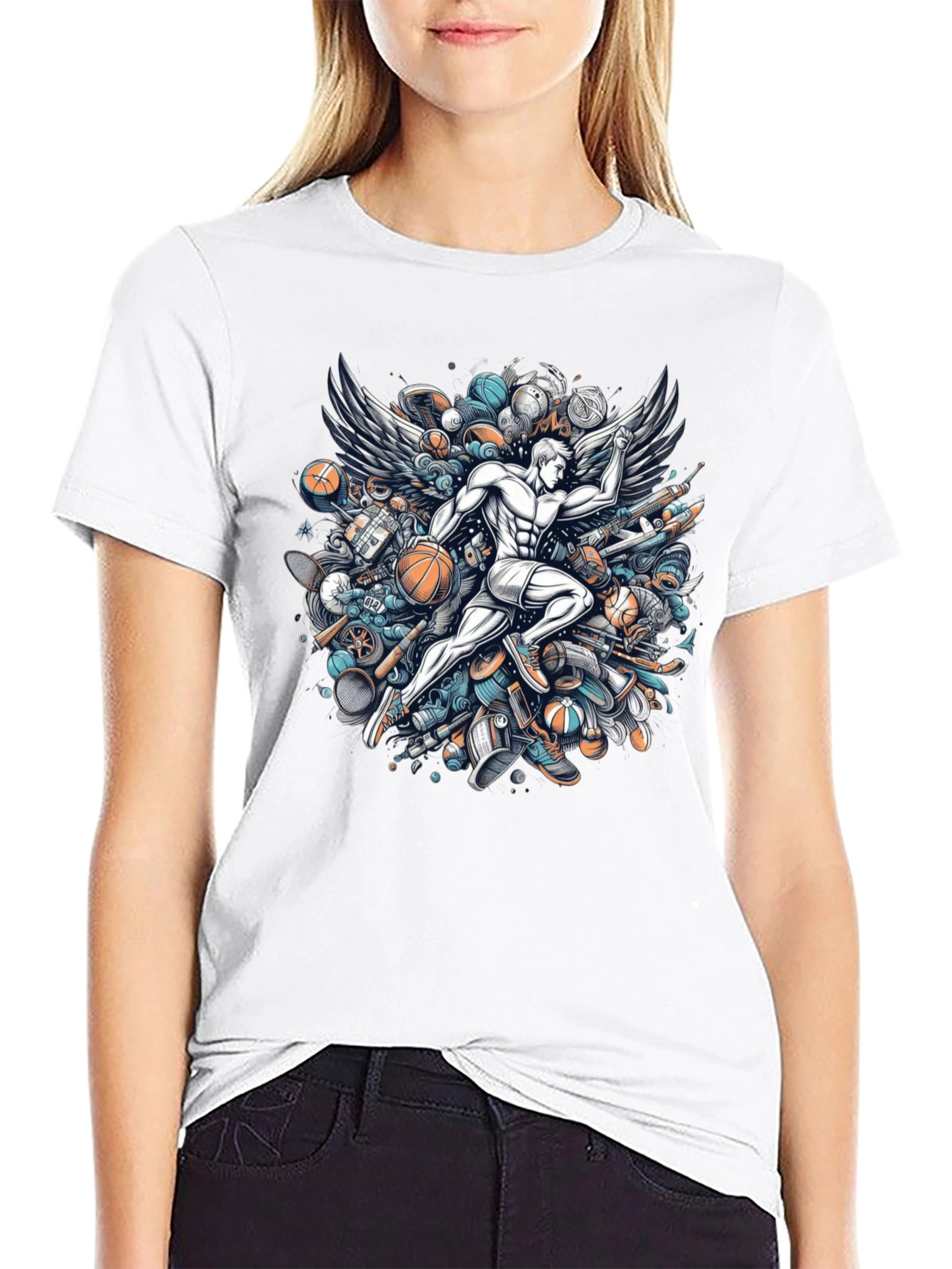 Winged Athlete Graphic Tee - Sports Inspired Design