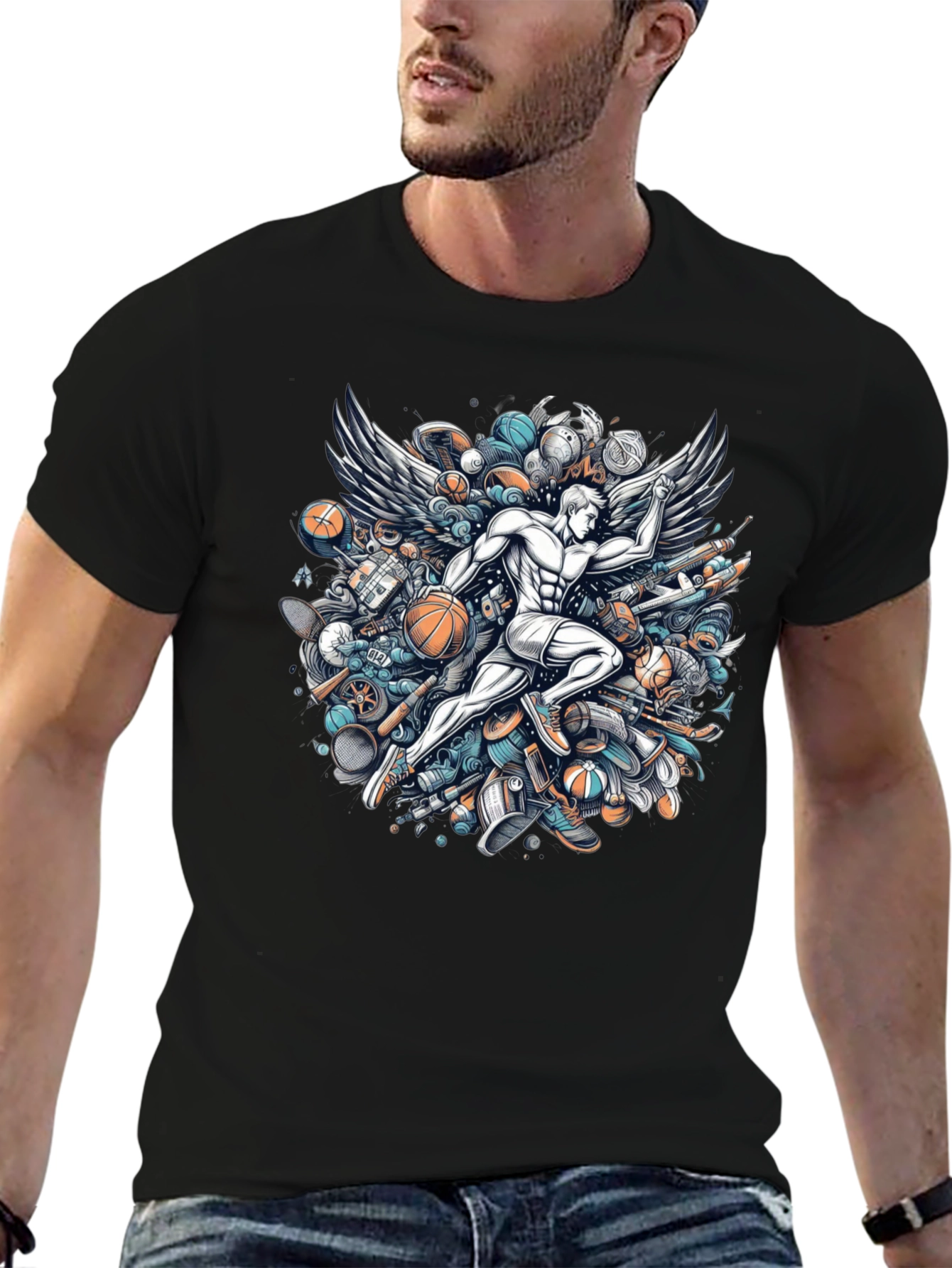 Winged Athlete Graphic Tee - Sports Inspired Design