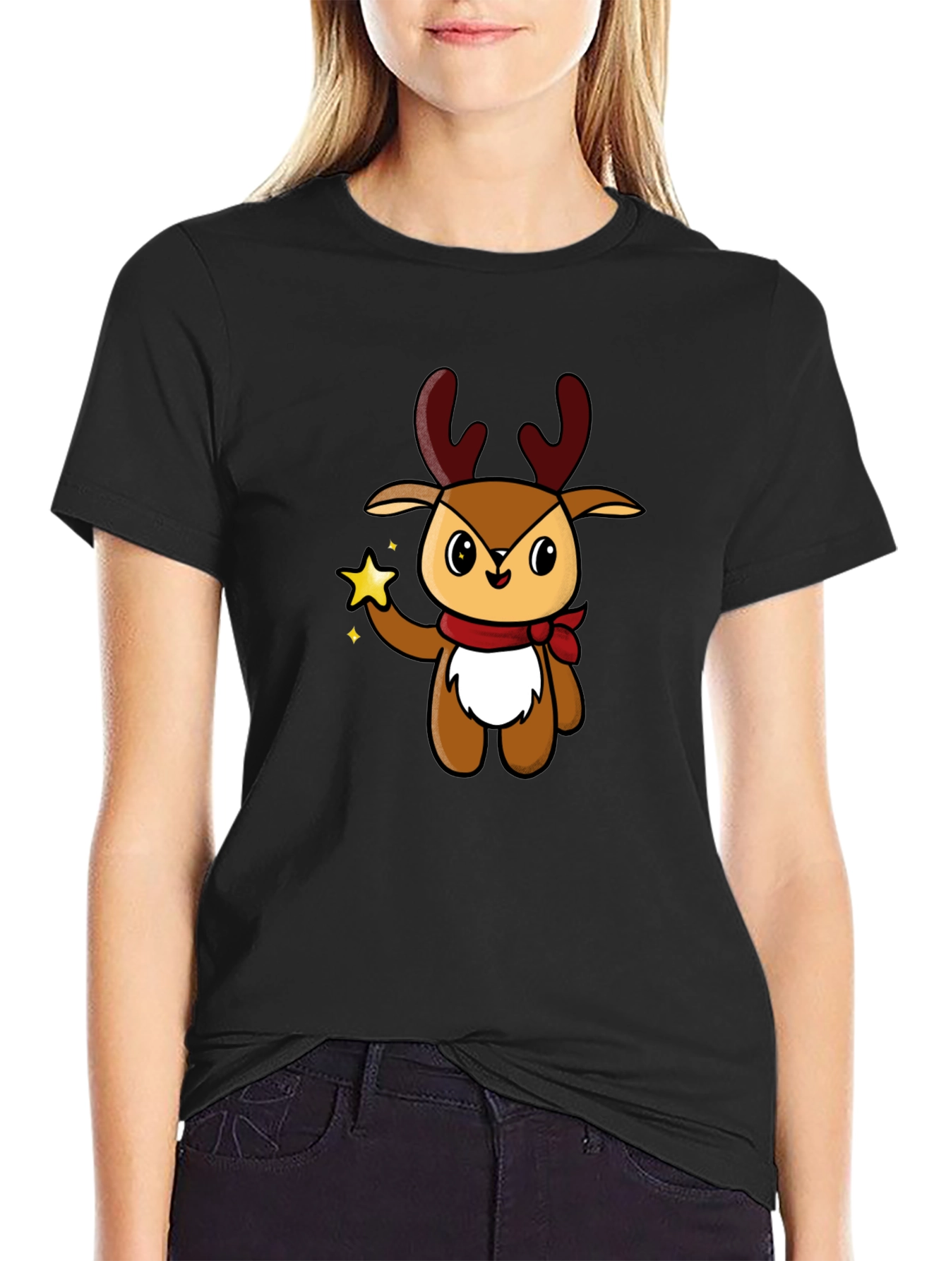 Cute Reindeer Graphic Tee - Holiday Style