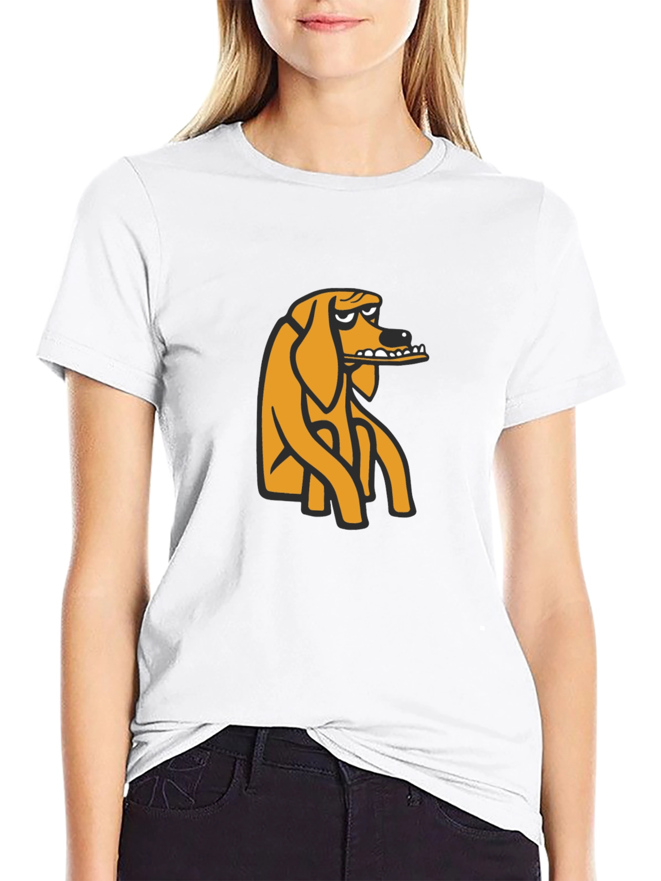 Black T-Shirt with Cartoon Dog Graphic