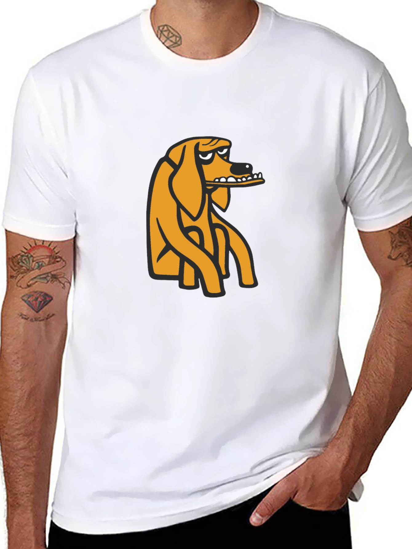 Black T-Shirt with Cartoon Dog Graphic