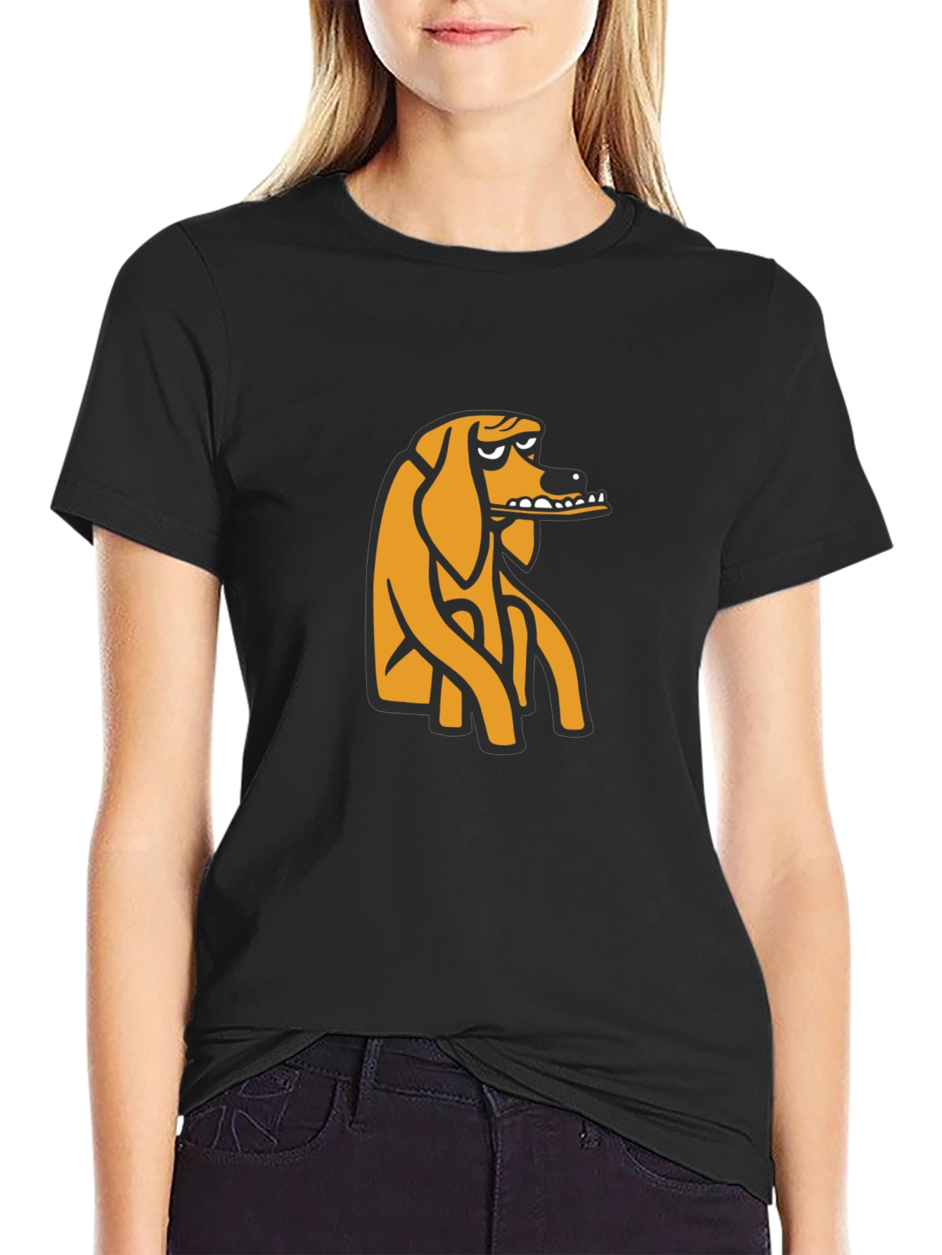 Black T-Shirt with Cartoon Dog Graphic