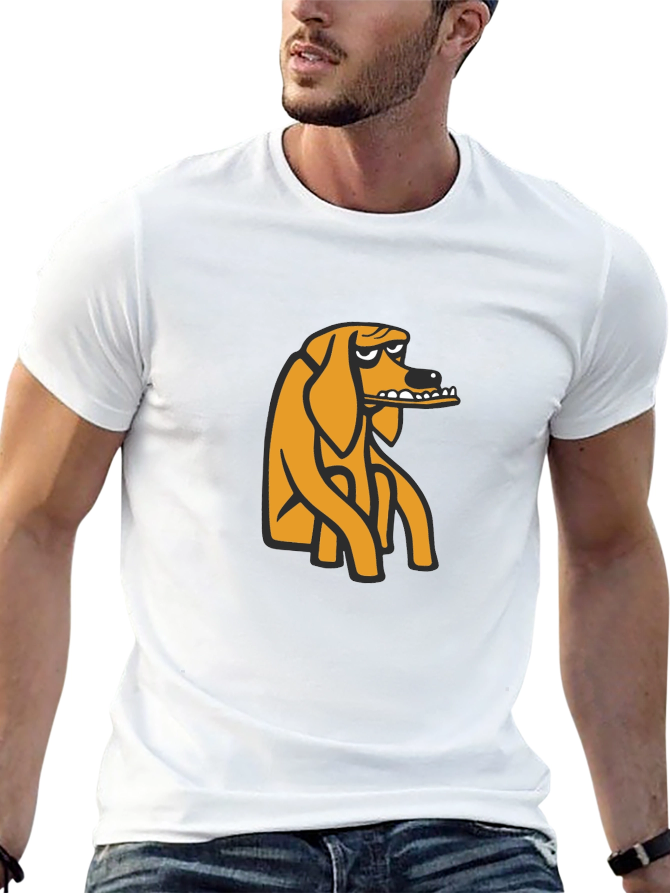 Black T-Shirt with Cartoon Dog Graphic