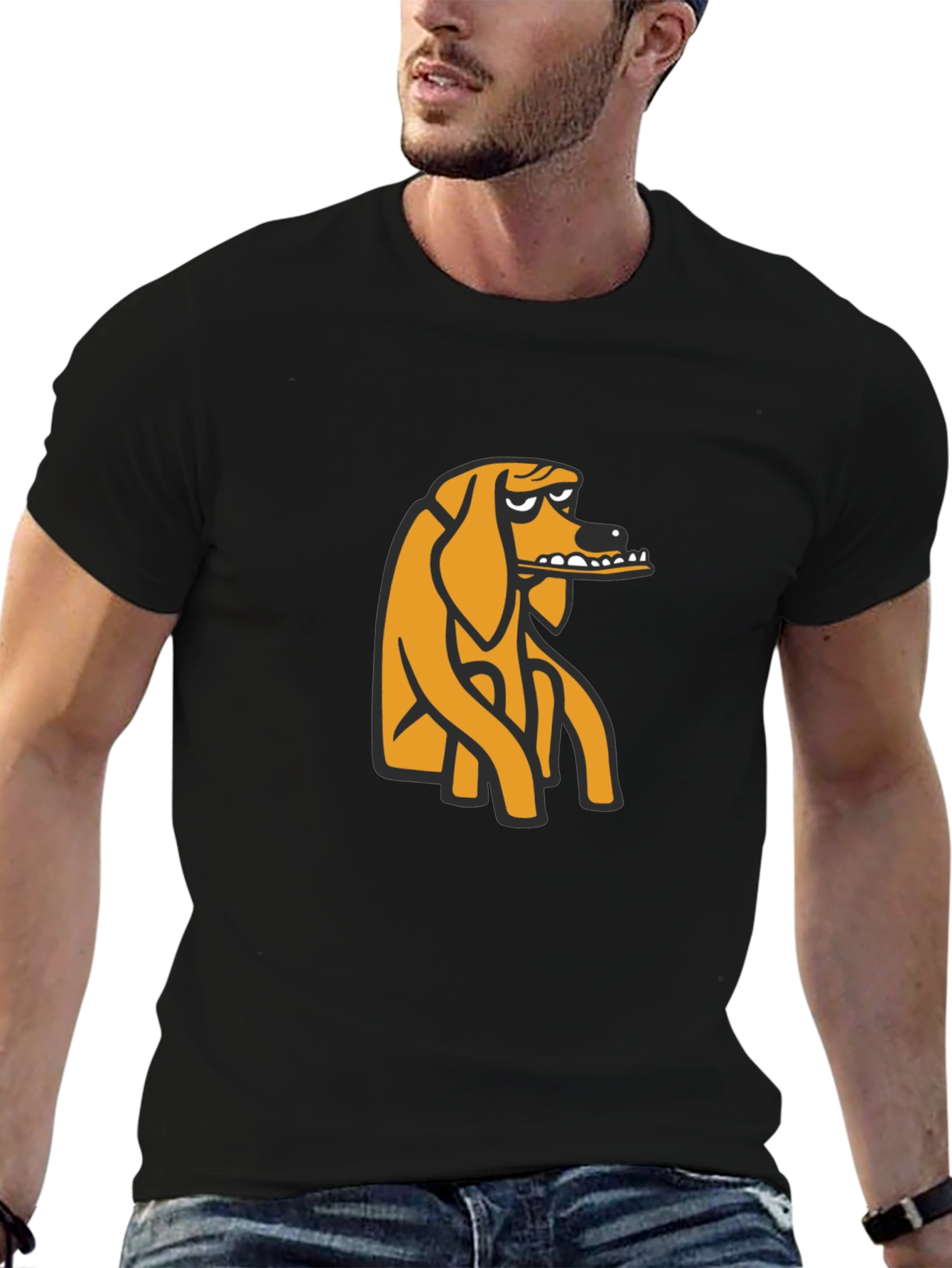 Black T-Shirt with Cartoon Dog Graphic
