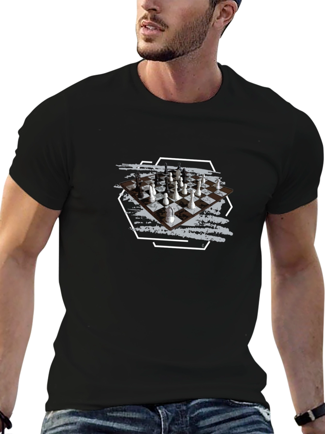 Chessboard Graphic Tee - Stylish Unisex Black T-Shirt