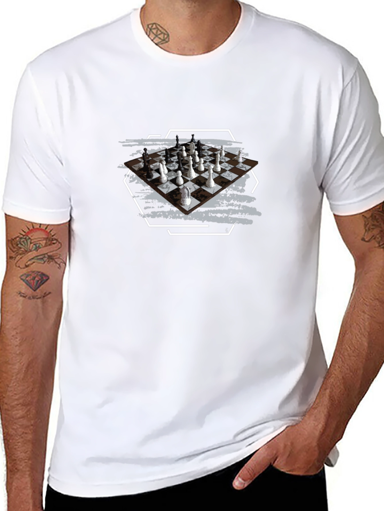 Chessboard Graphic Tee - Stylish Unisex Black T-Shirt