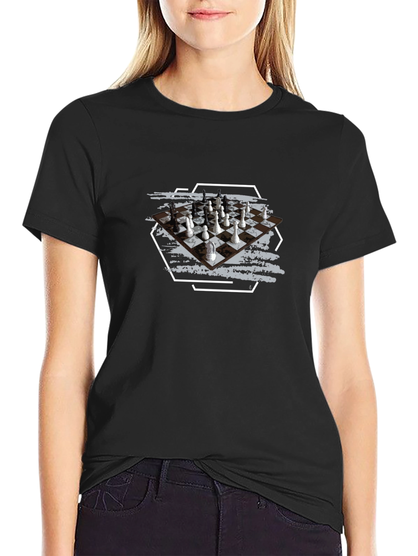 Chessboard Graphic Tee - Stylish Unisex Black T-Shirt