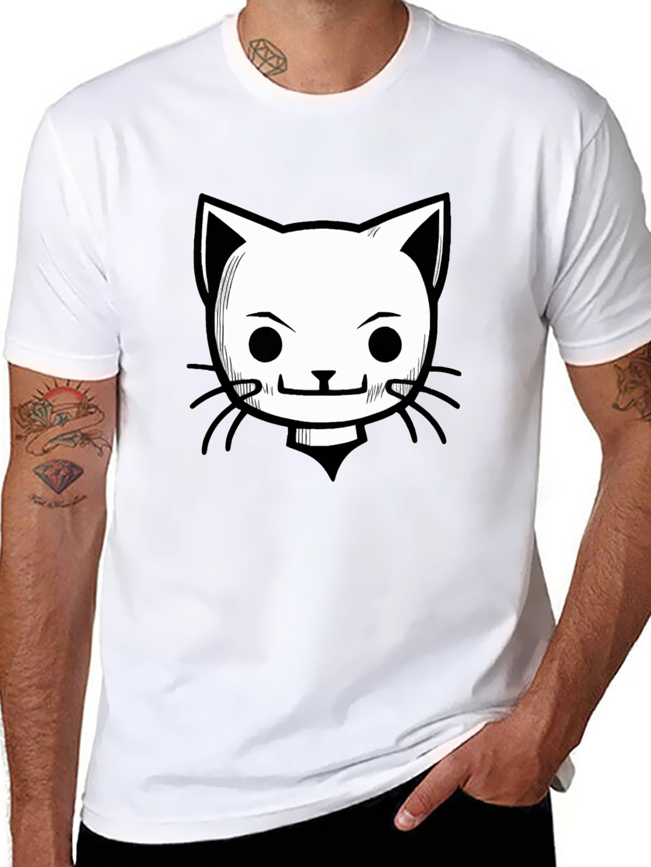 Cool Cat Graphic T-Shirt - Black Crew Neck Tee