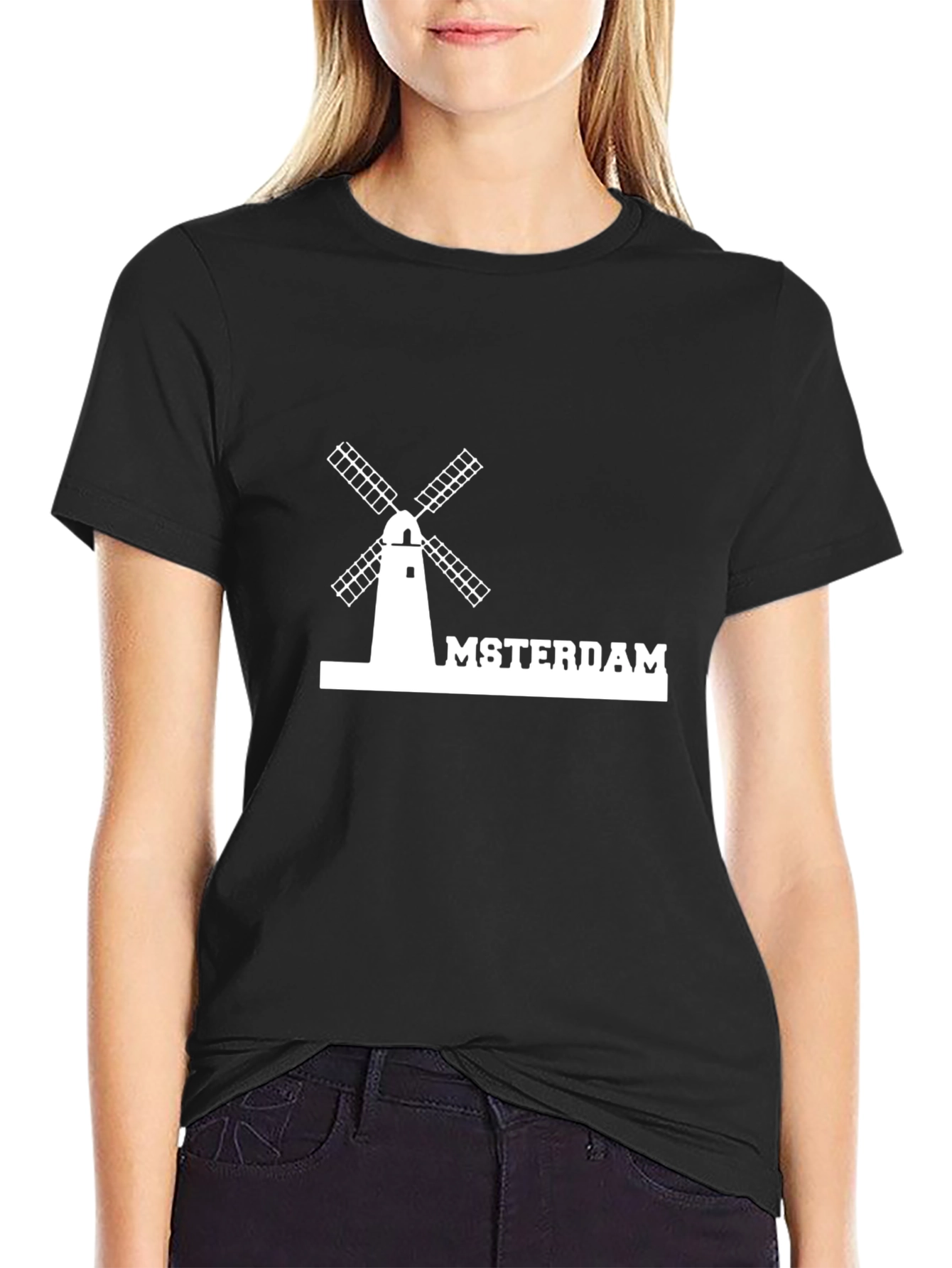 Amsterdam Windmill Graphic Tee - Black Cotton T-Shirt