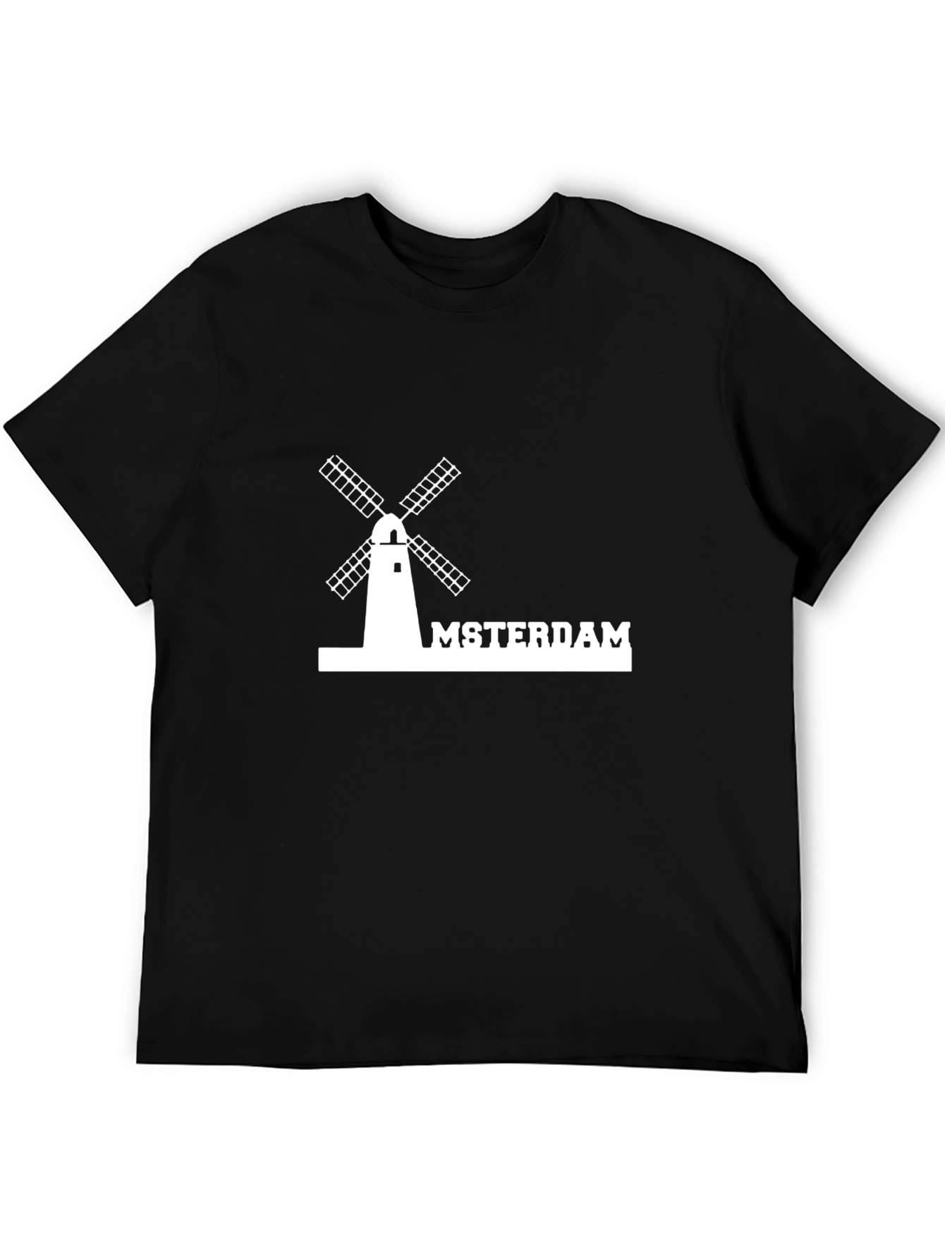 Amsterdam Windmill Graphic Tee - Black Cotton T-Shirt